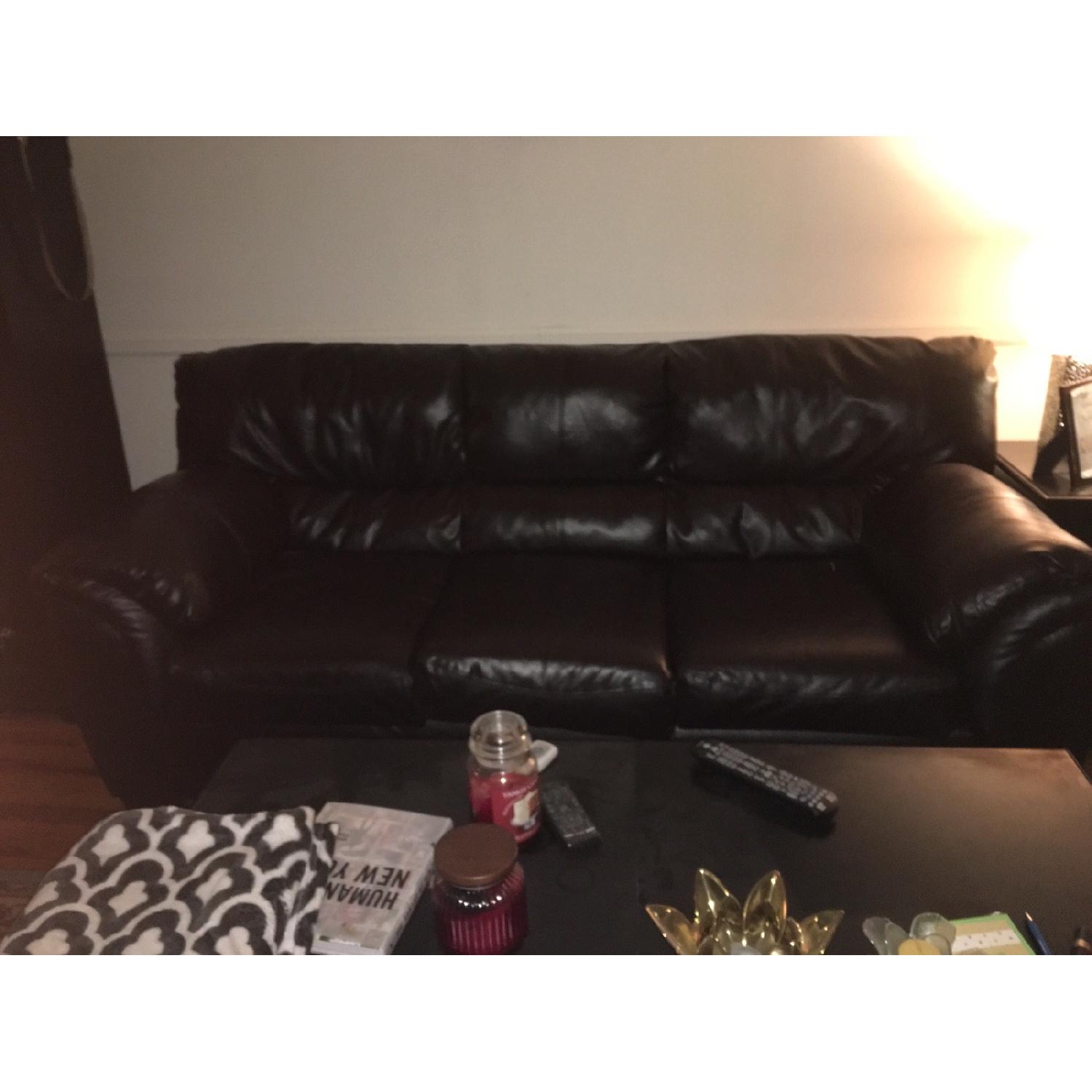 American Signature Furniture Espresso Leather Couch - image-1