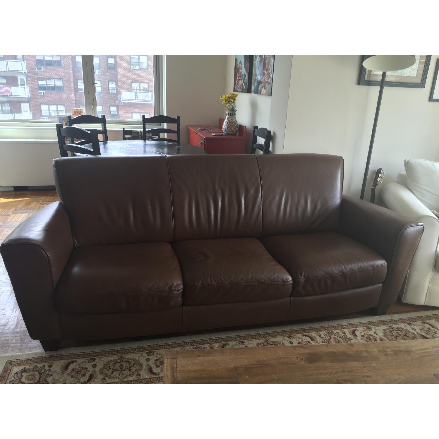 Natuzzi Brown Leather Couch - image-2