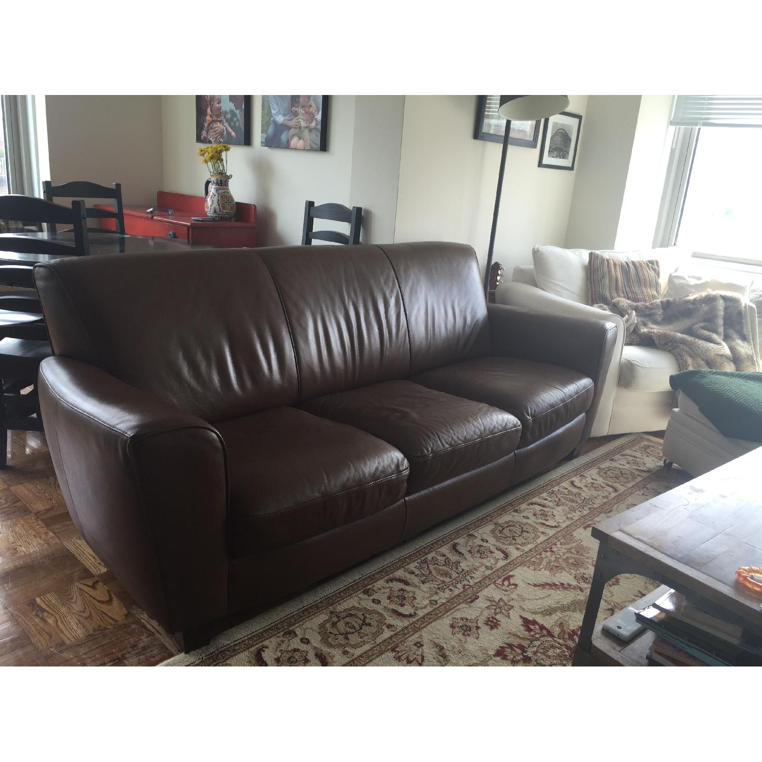 Natuzzi Brown Leather Couch - image-3