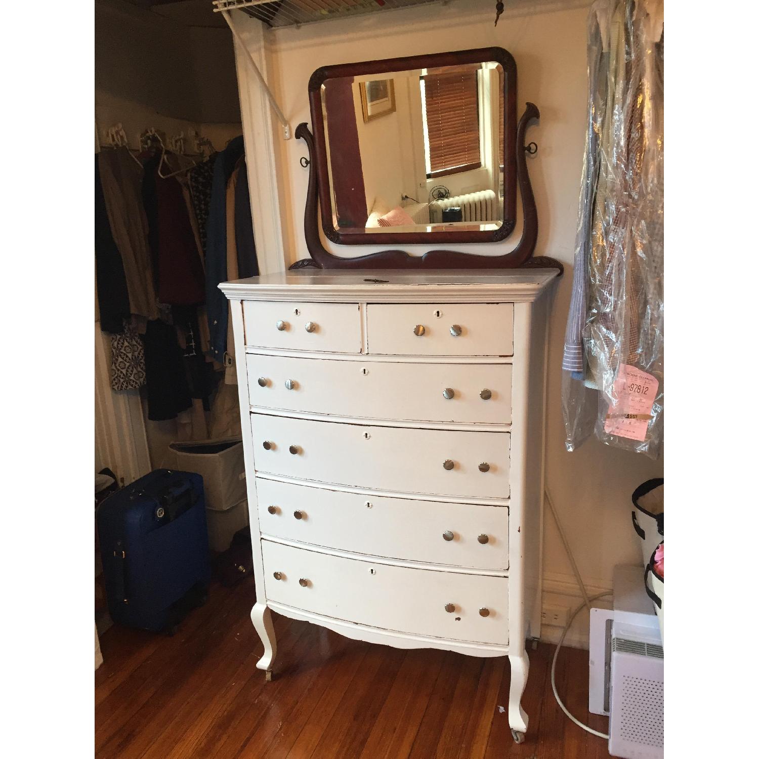 Antique White Dresser w/ Mirror - image-1
