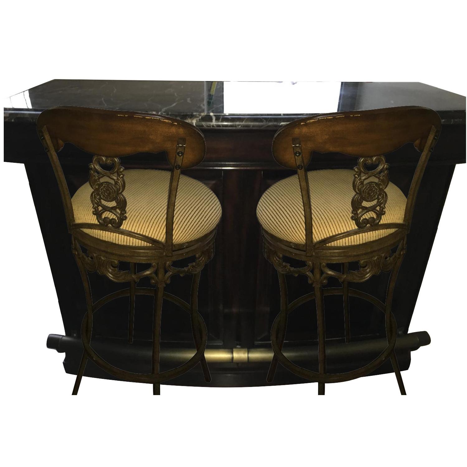 Wood & Italian Marble Top Bar w/ 2 Stools AptDeco