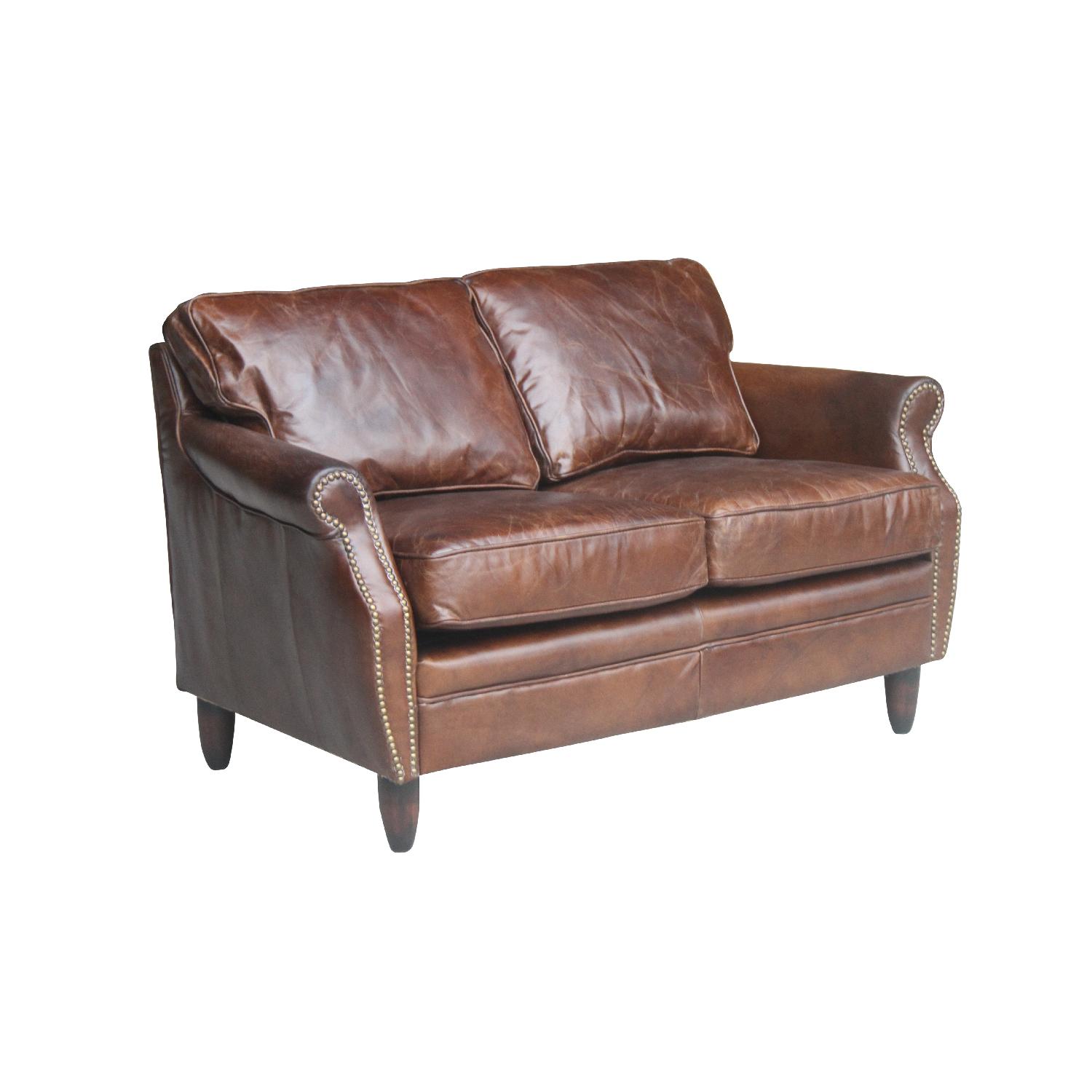 York Top-Grain Leather Love Seat - image-1