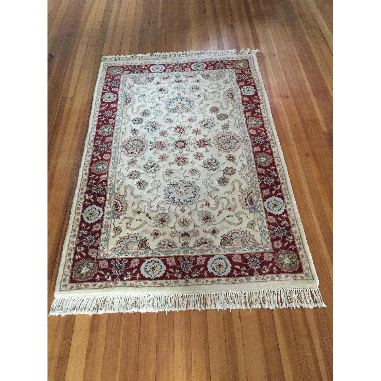 Hand-Made Wool Rug w/ Silk Highlights - image-1