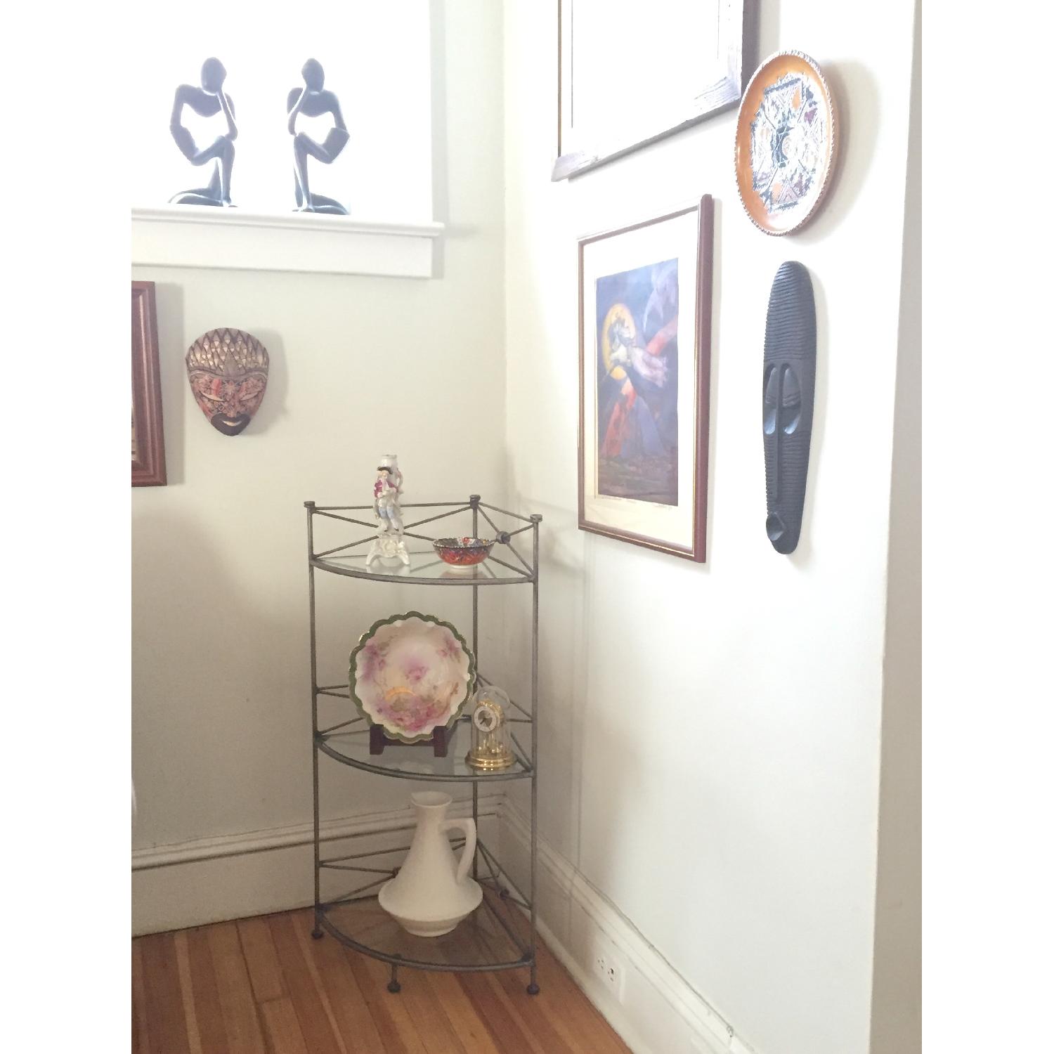 Brushed Iron & Glass Corner Shelves - image-1