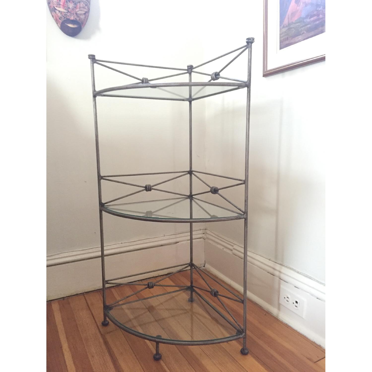 Brushed Iron & Glass Corner Shelves - image-2