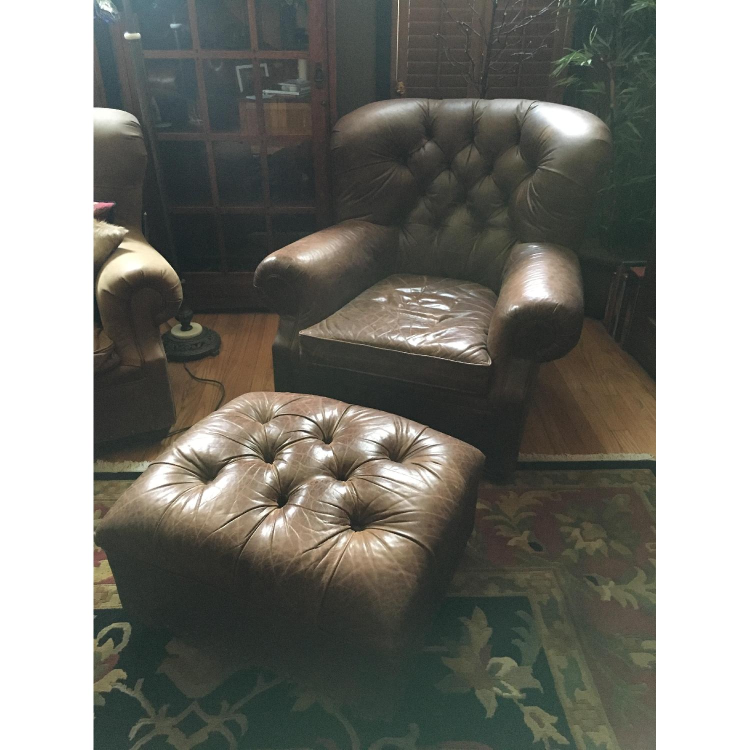 Restoration Hardware Mitchell Gold Buster Brown Leather Ottoman AptDeco