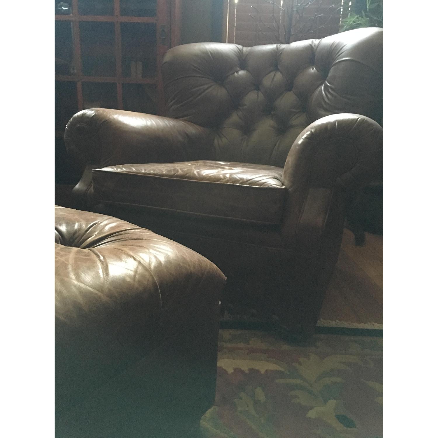 Restoration Hardware Mitchell Gold Buster Brown Leather Ottoman AptDeco