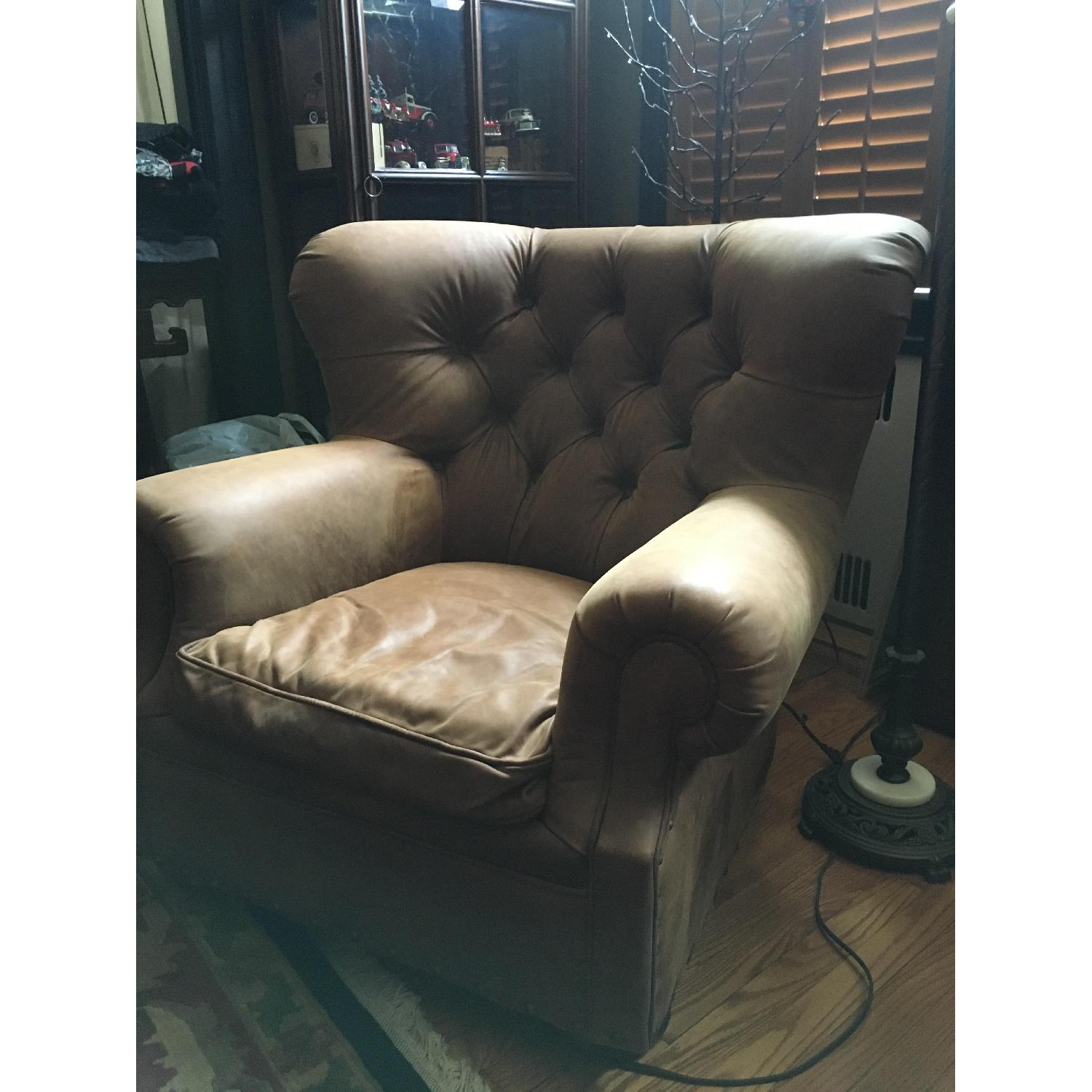 Restoration Hardware Tan Leather Tufted Armchair AptDeco