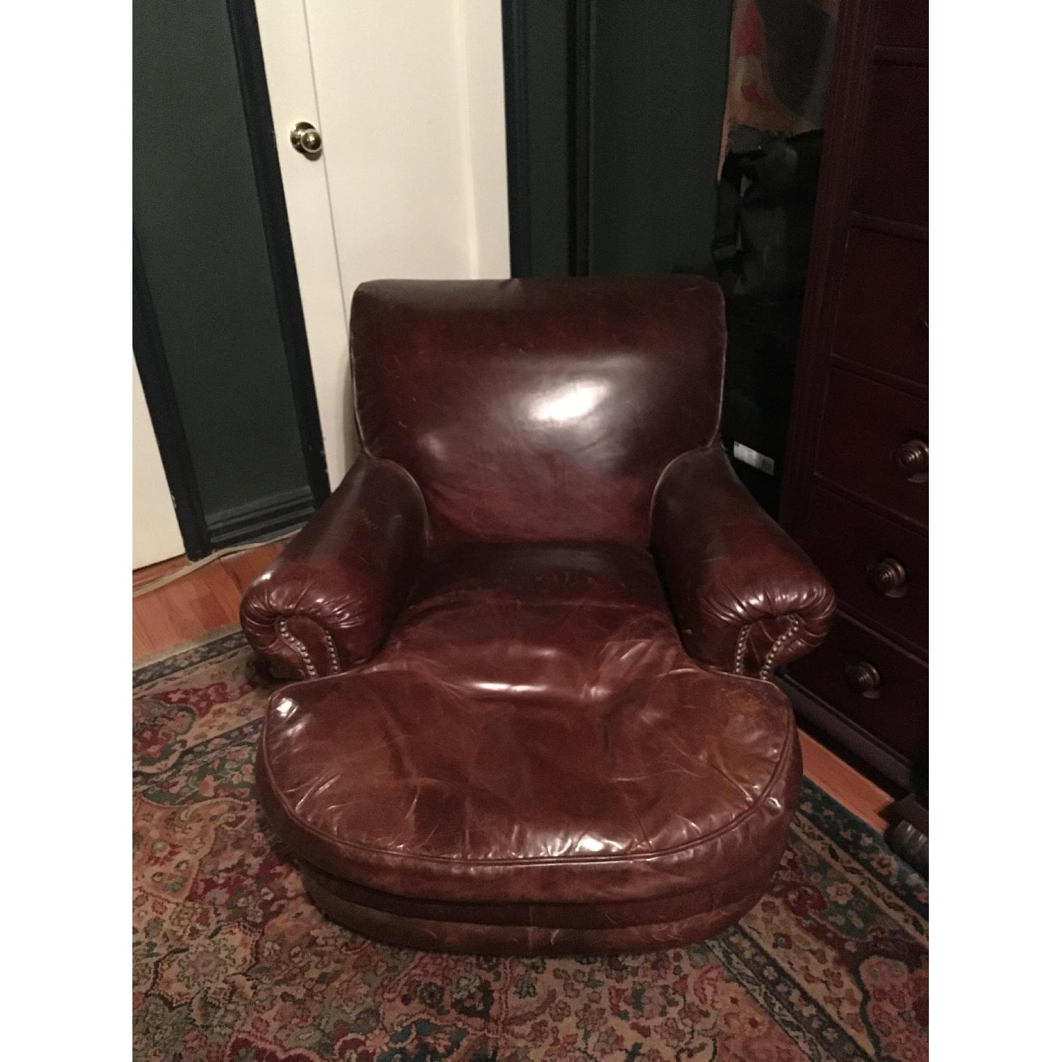 Restoration Hardware Brown Leather Library Chair - image-2