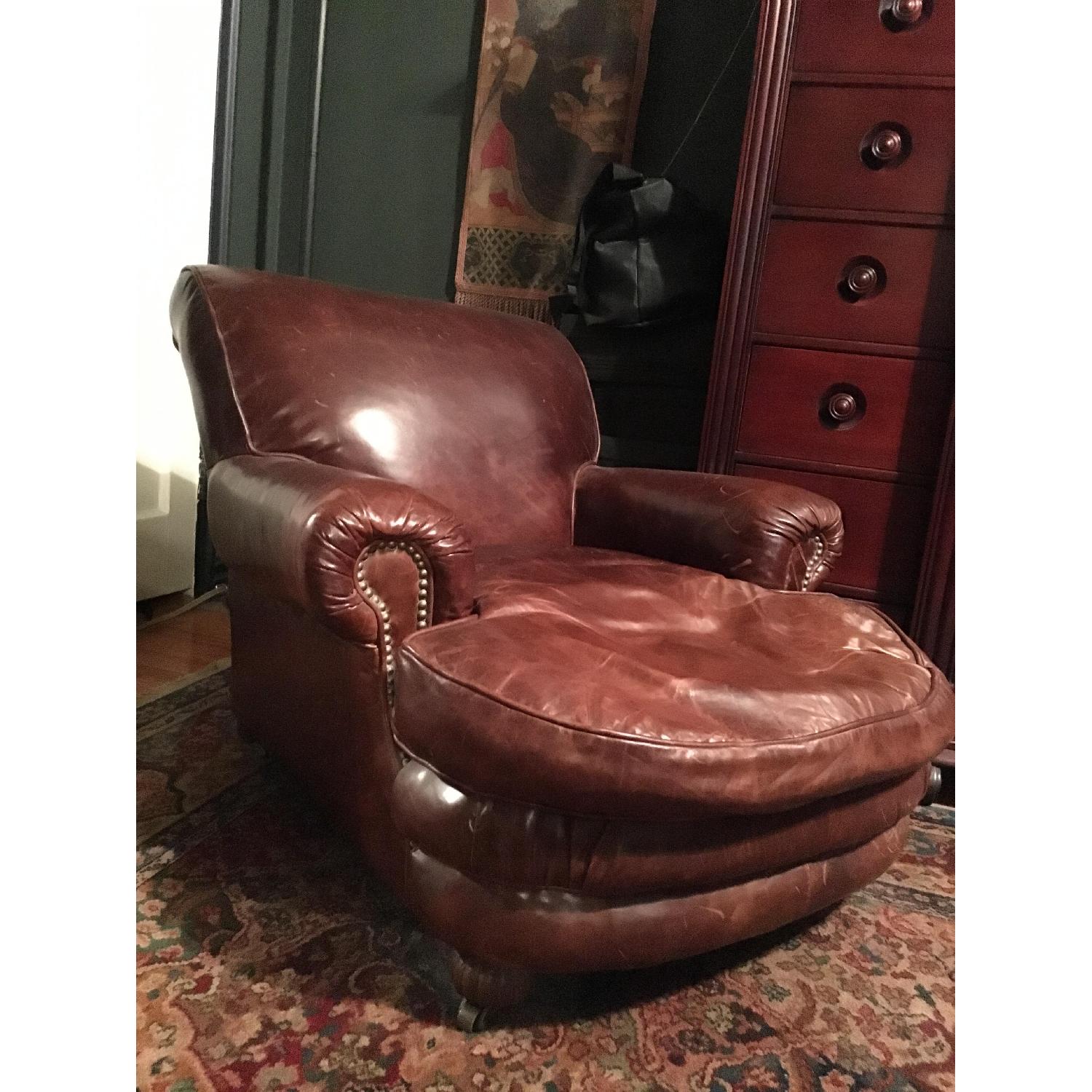 Restoration Hardware Brown Leather Library Chair - image-3