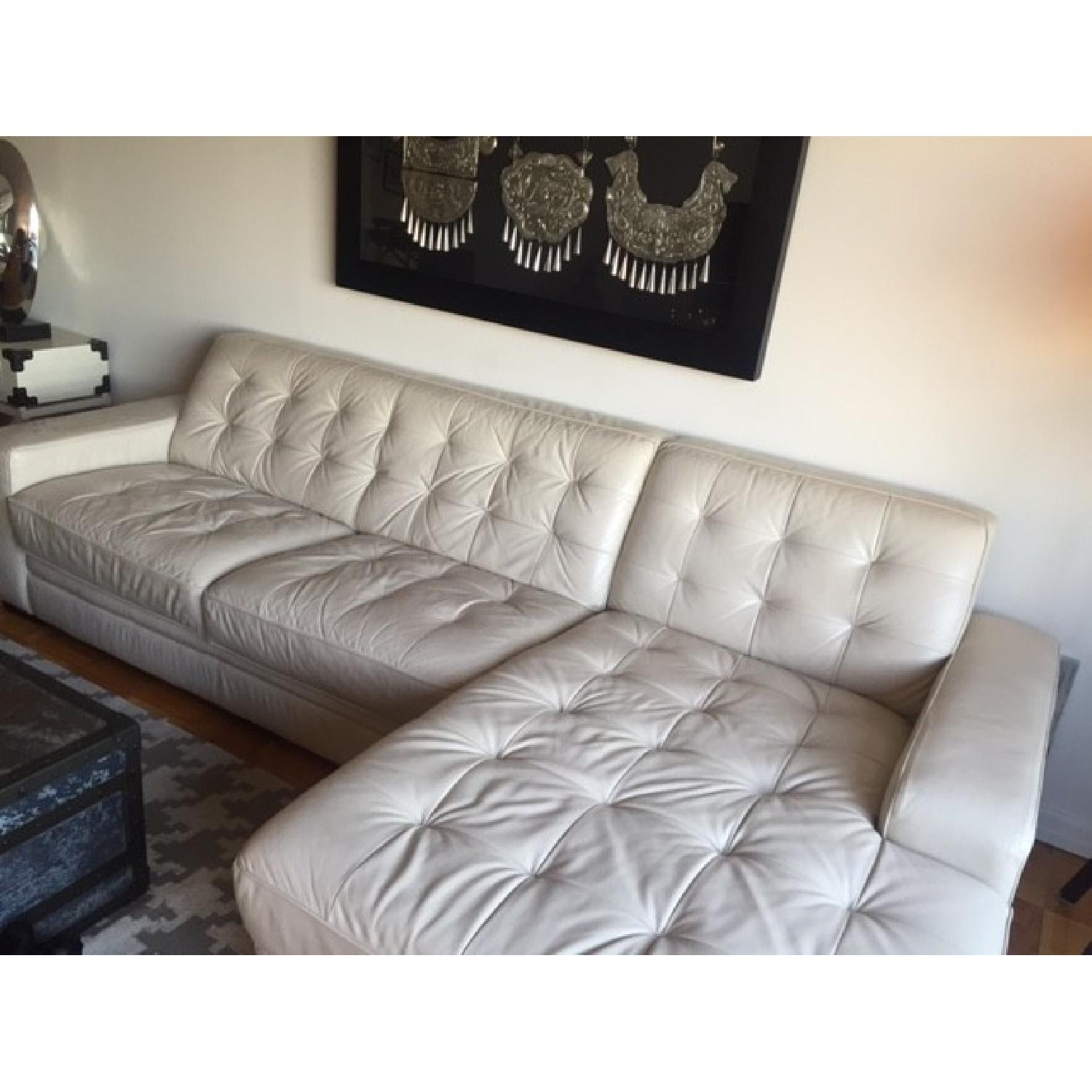 Macy's Cream Leather L Shaped Sofa - image-2