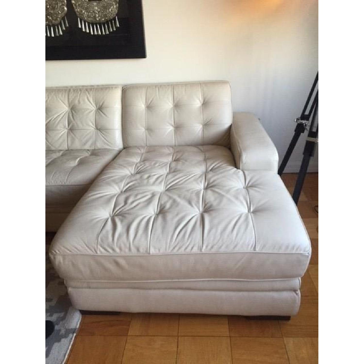Macy's Cream Leather L Shaped Sofa - image-3