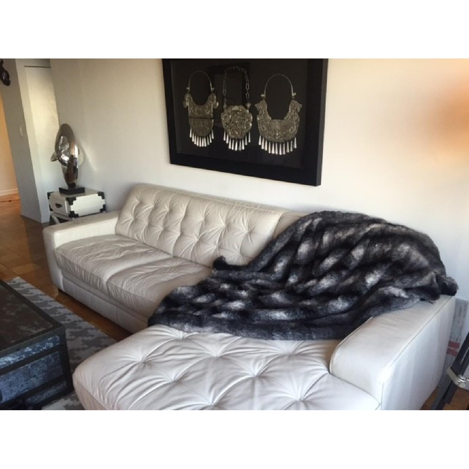 Macy's Cream Leather L Shaped Sofa - image-4