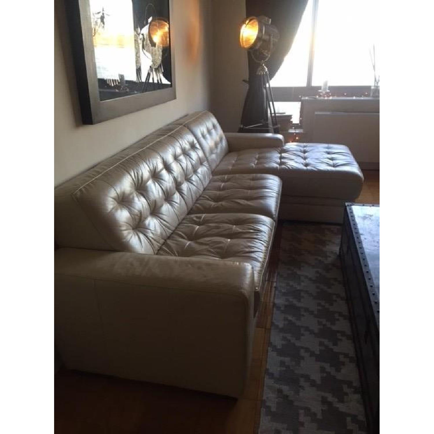 Macy's Cream Leather L Shaped Sofa - image-5