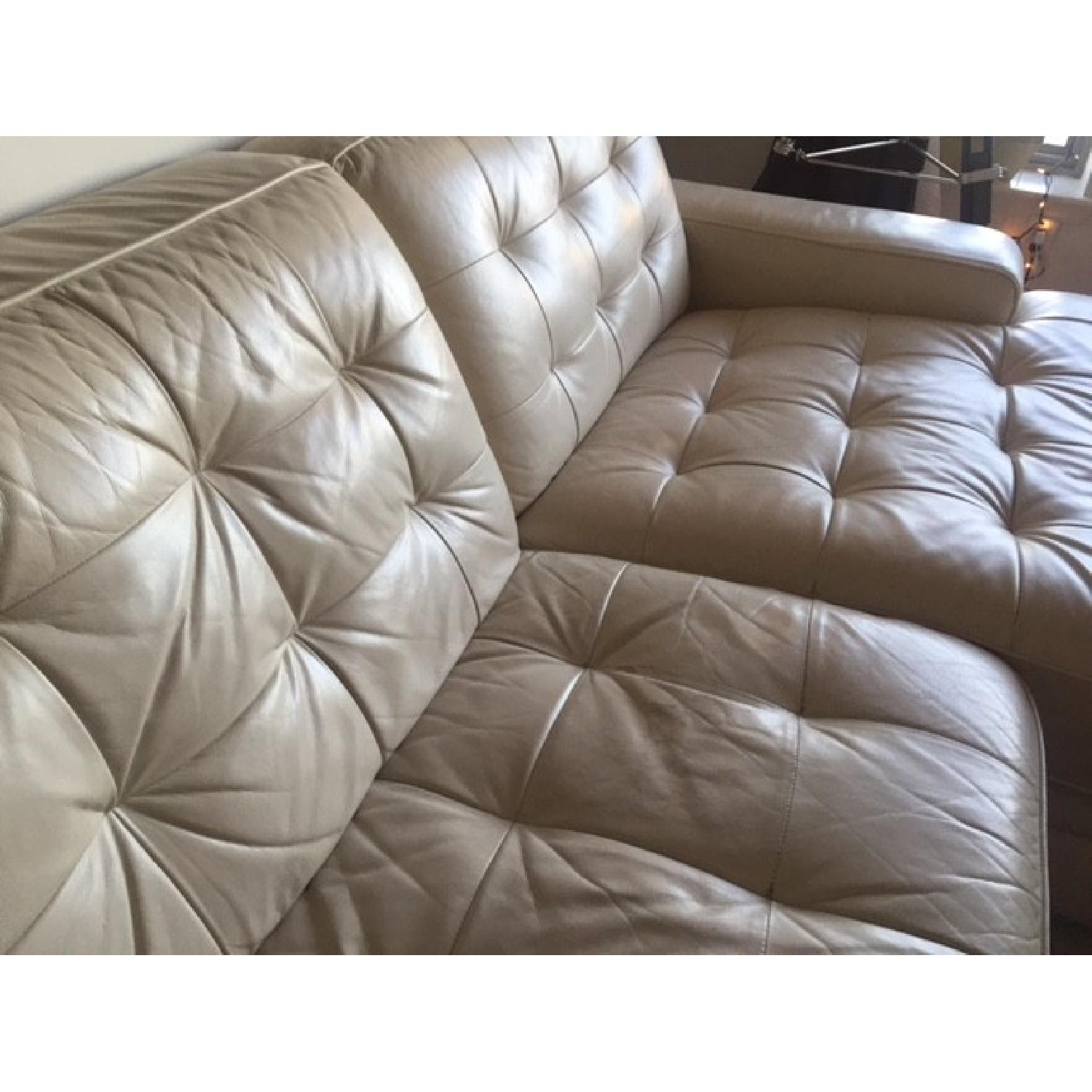 Macy's Cream Leather L Shaped Sofa - image-6