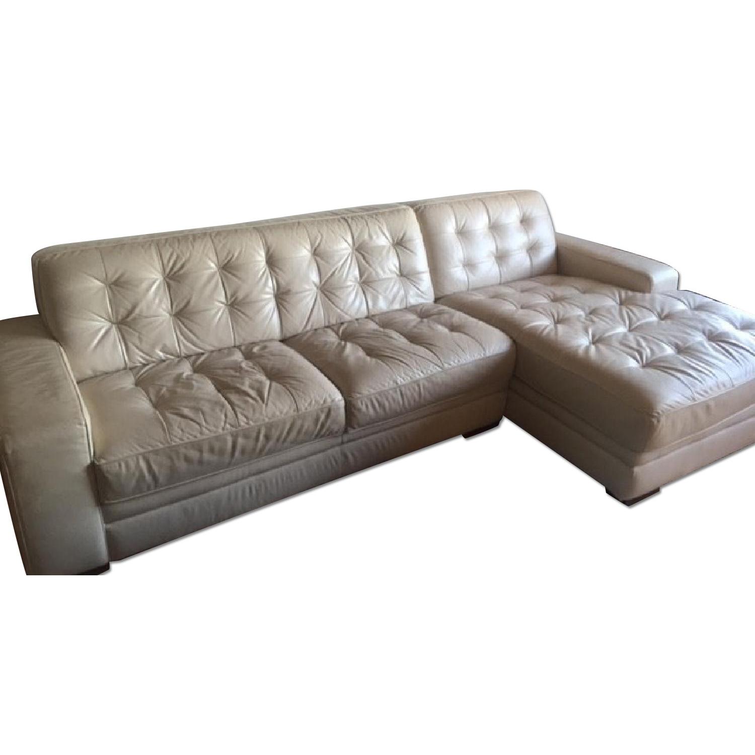 Macy's Cream Leather L Shaped Sofa - image-0