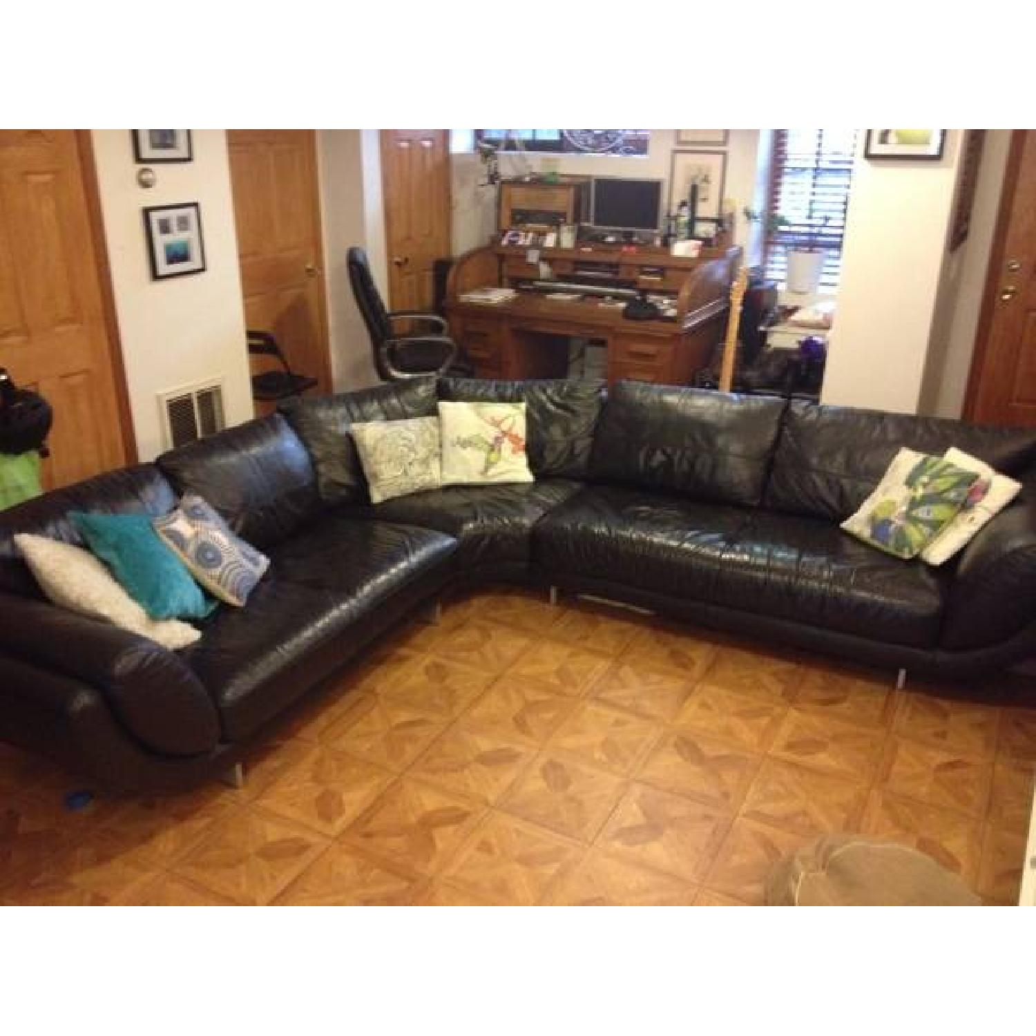 Black Leather Corner Sofa - image-1