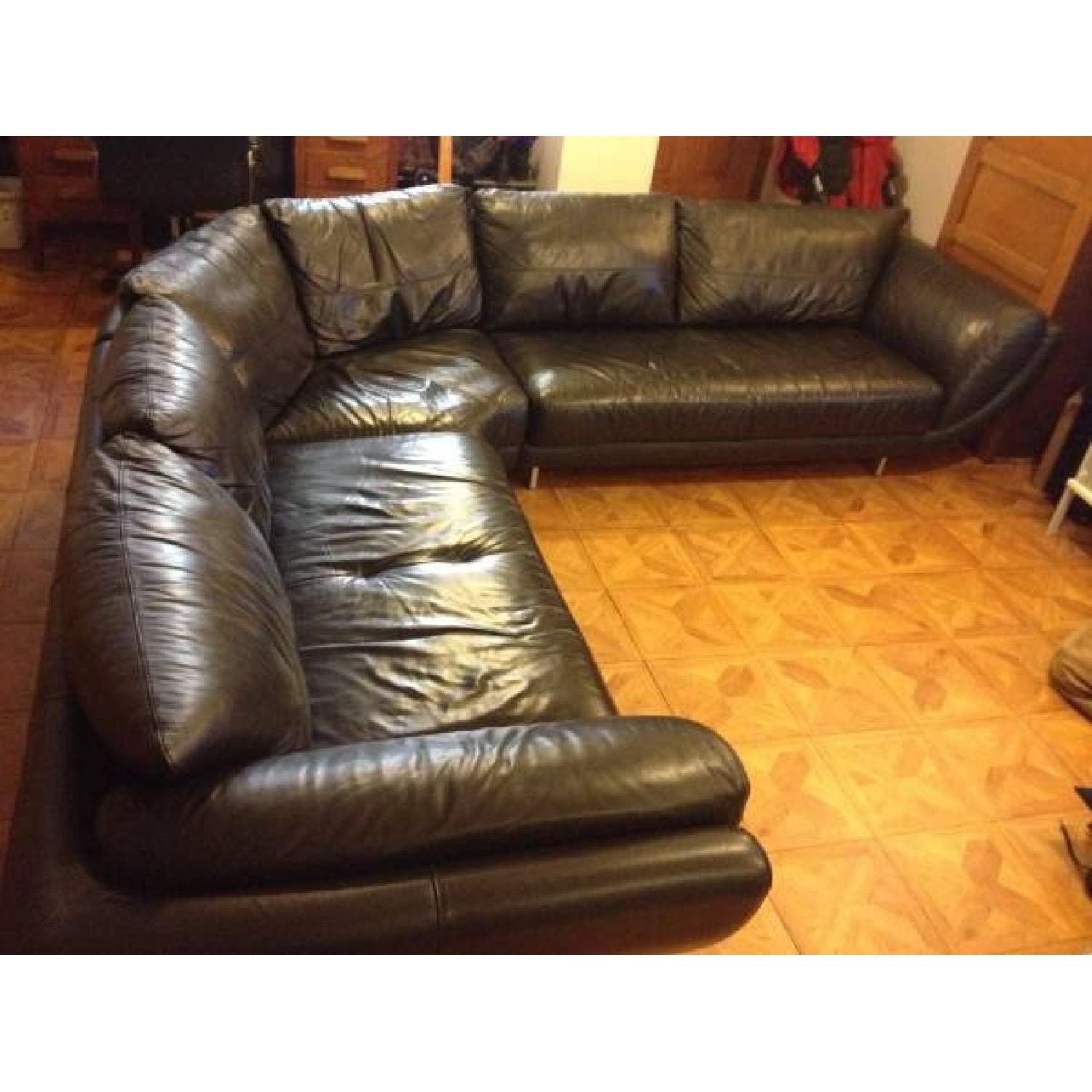 Black Leather Corner Sofa - image-2