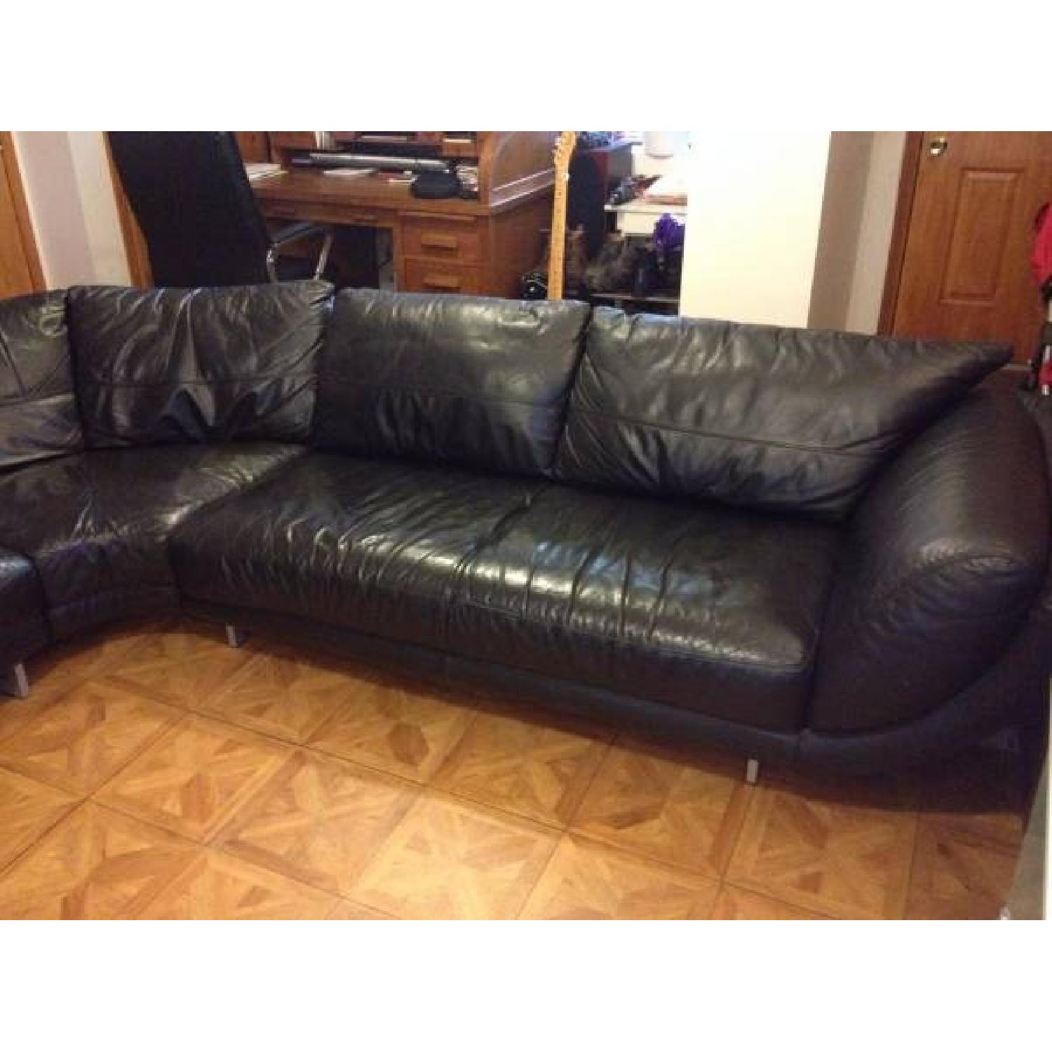 Black Leather Corner Sofa - image-4