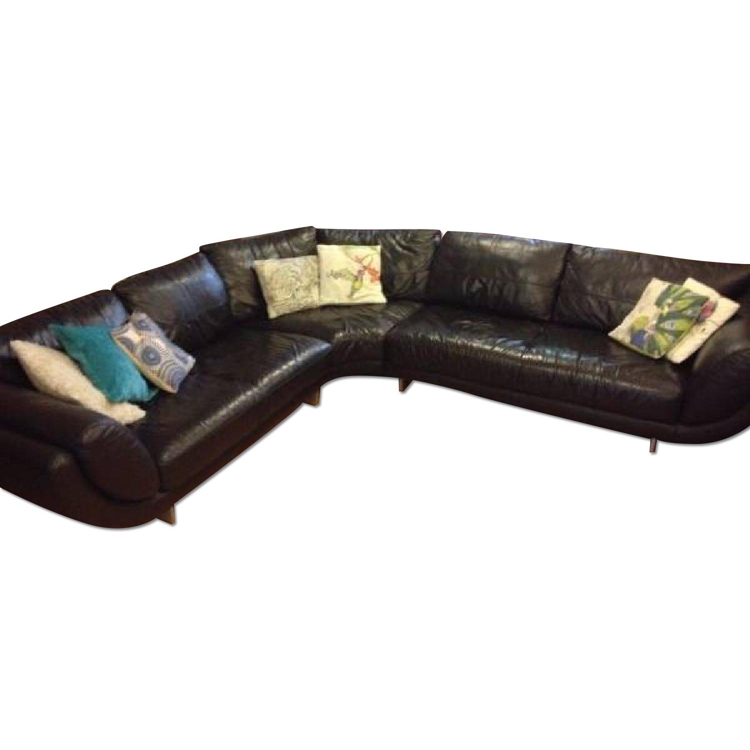 Black Leather Corner Sofa - image-0