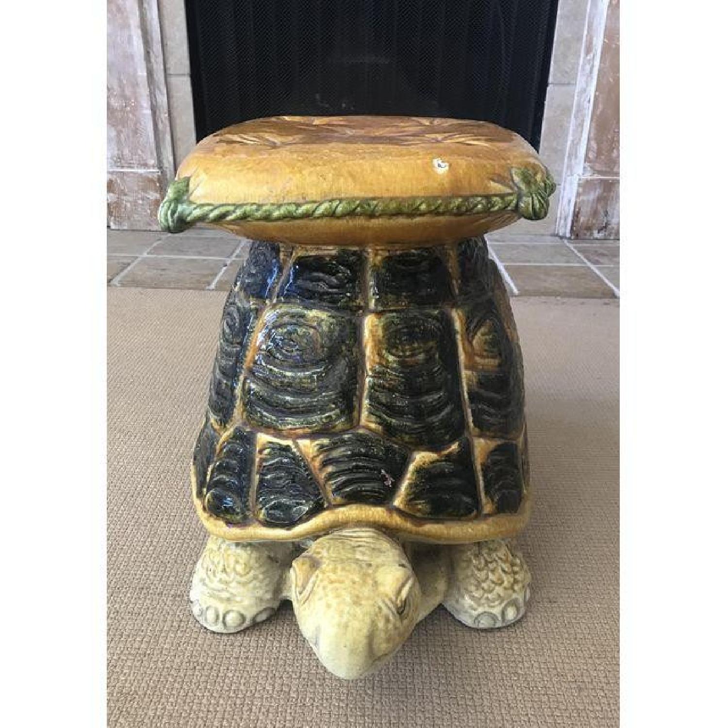 Turtle Stool Vintage Ceramic Turtle Garden Stool - AptDeco