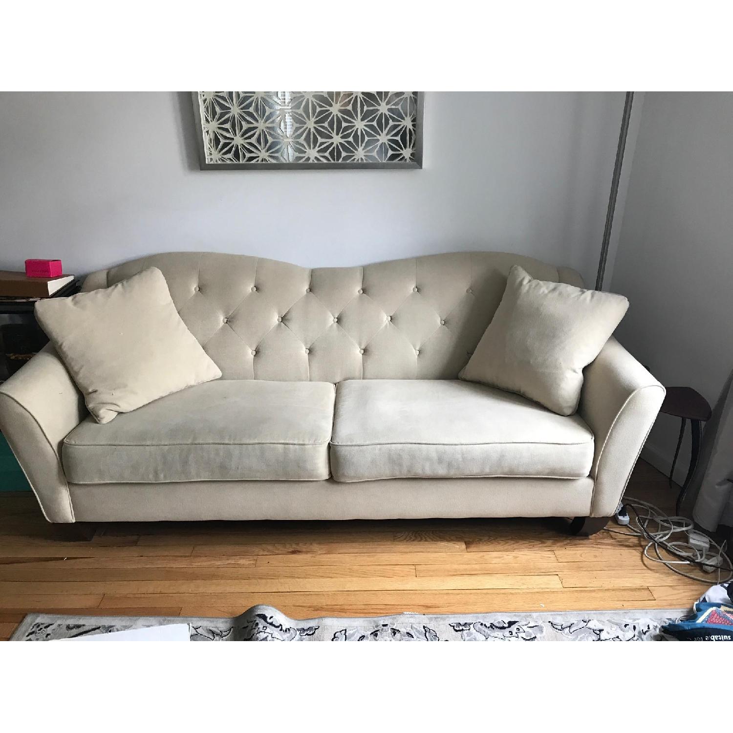 Bauhaus Tufted Sofa in Ivory Color AptDeco