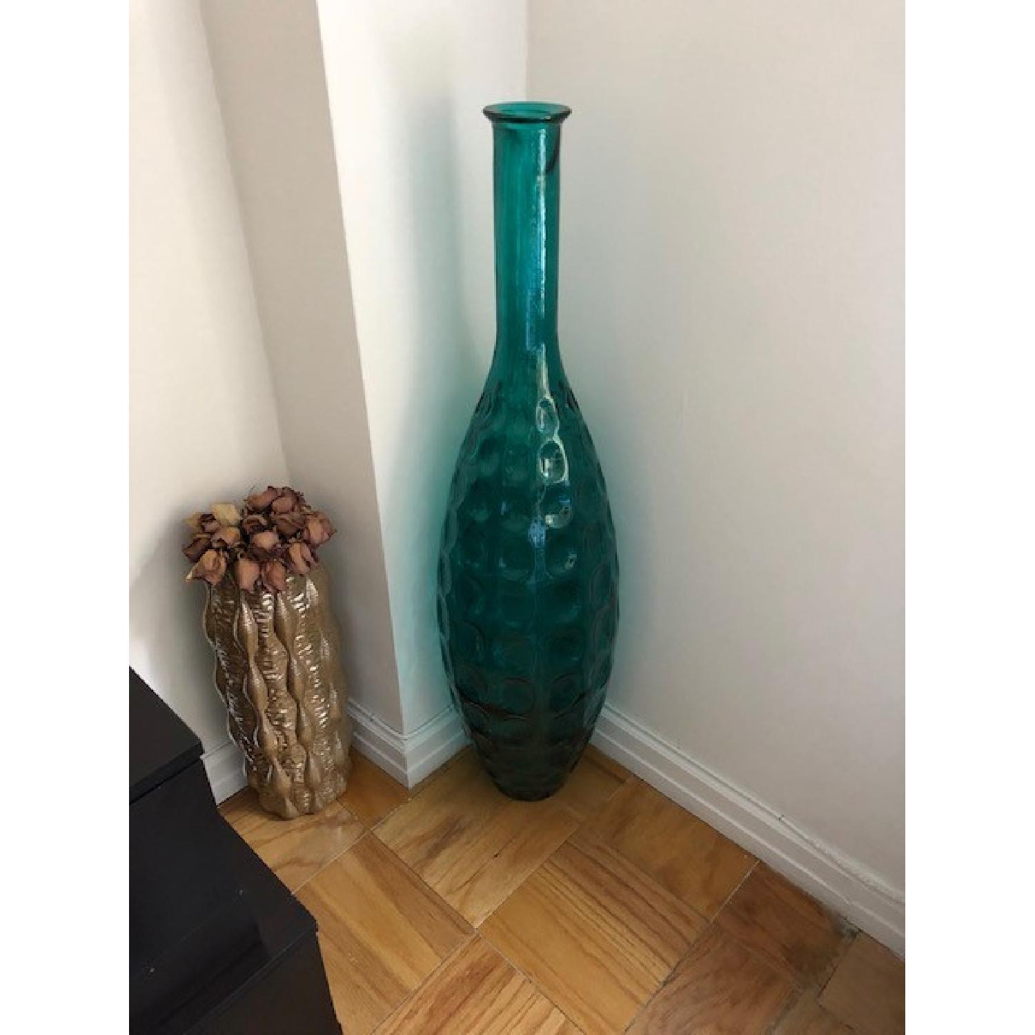 Pier 1 Peacock Blue Recycled Glass Bottle Floor Vase - image-3