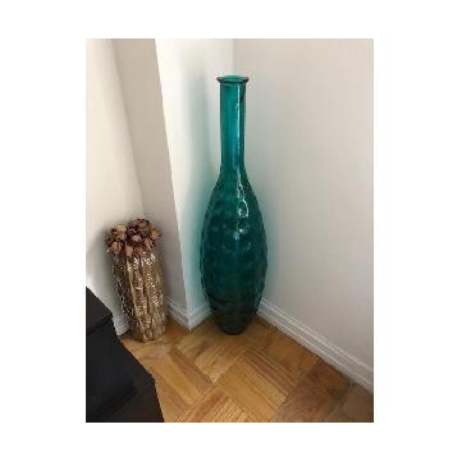 Pier 1 Peacock Blue Recycled Glass Bottle Floor Vase - image-6