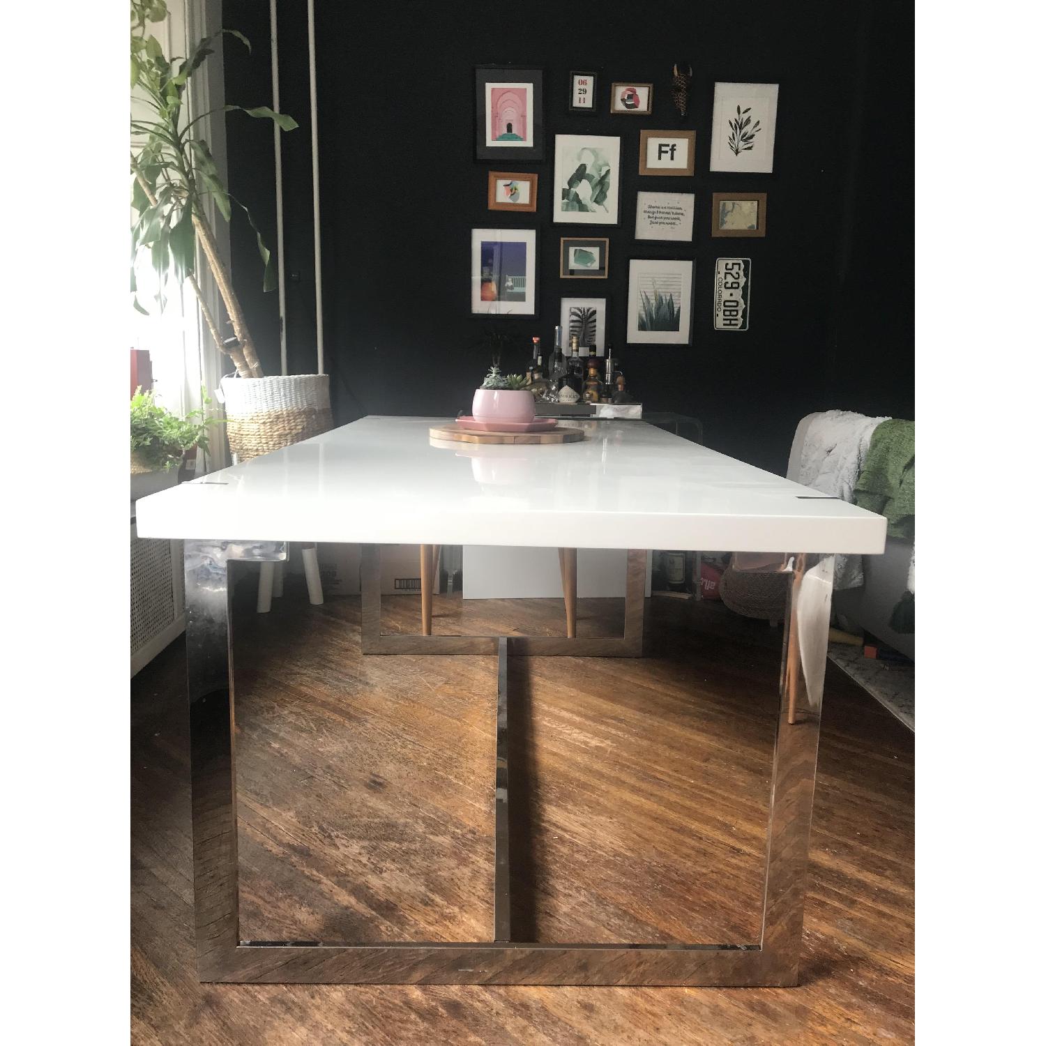 One Kings Lane Linus White Lacquer Dining Table - image-1