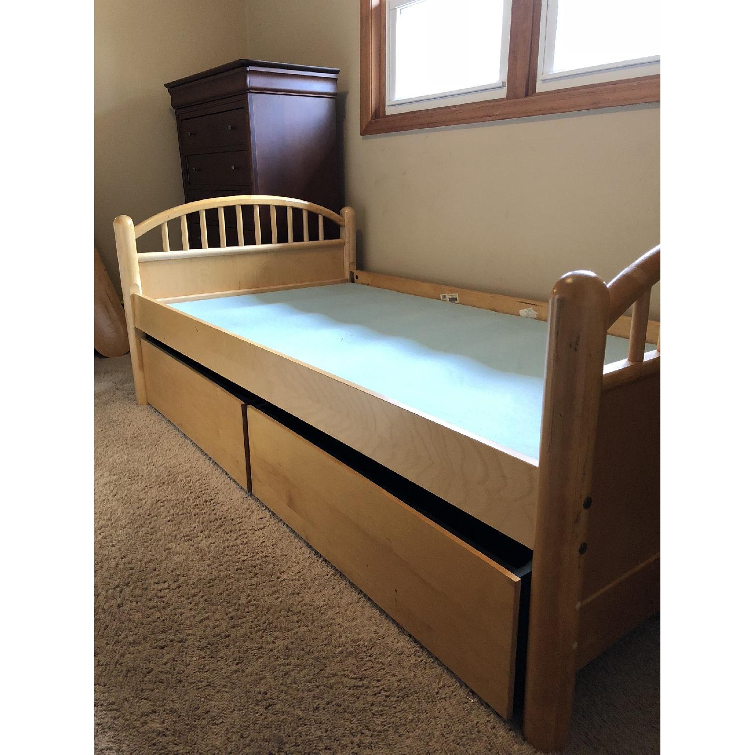 Stanley Natural Wood Twin Bed w/ 2 Storage Drawers - image-3