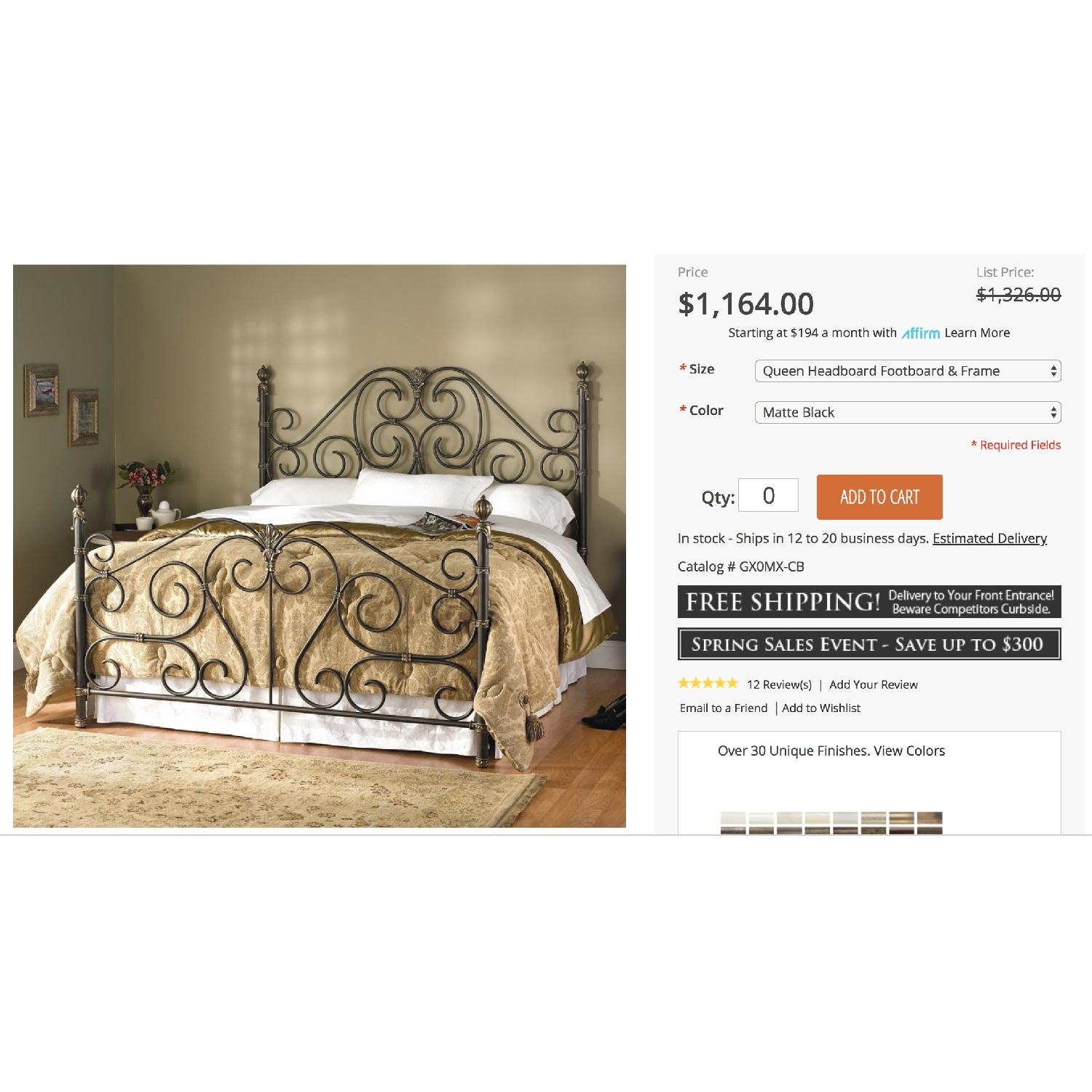 Wesley Allen Aberdeen Iron Bed Frame w/ Headboard - image-9