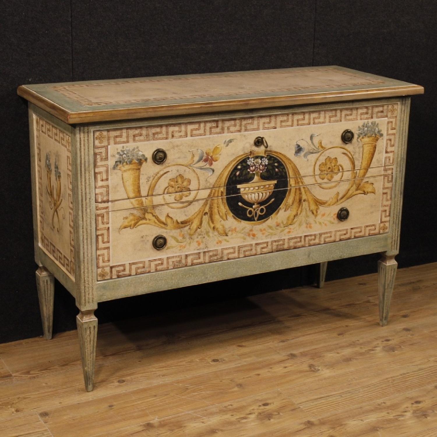 Italian Lacquered & Painted Dresser in Wood w/ 2 Drawers - image-1