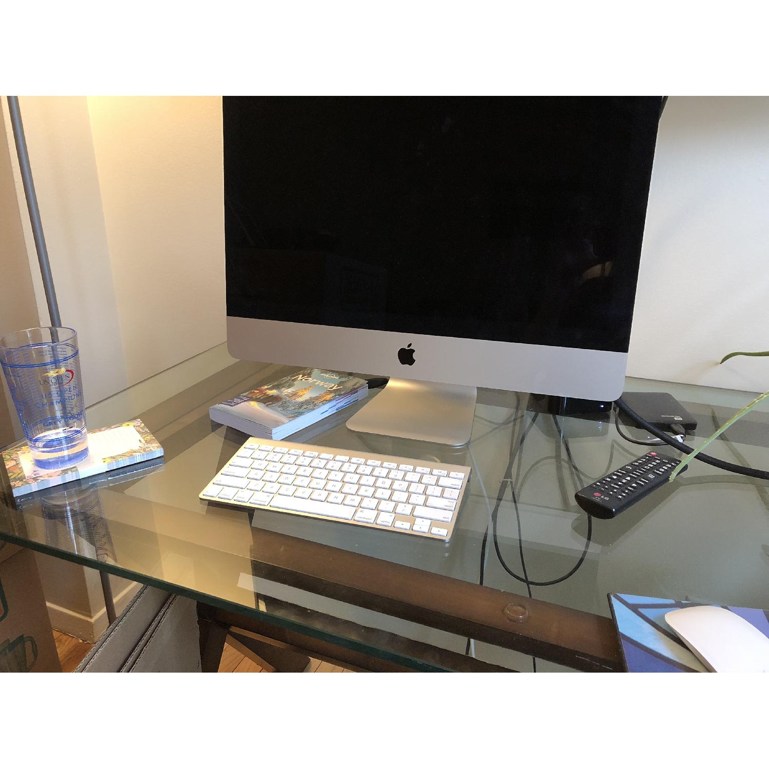 Pottery Barn Ava Glass Display Wood Desk AptDeco