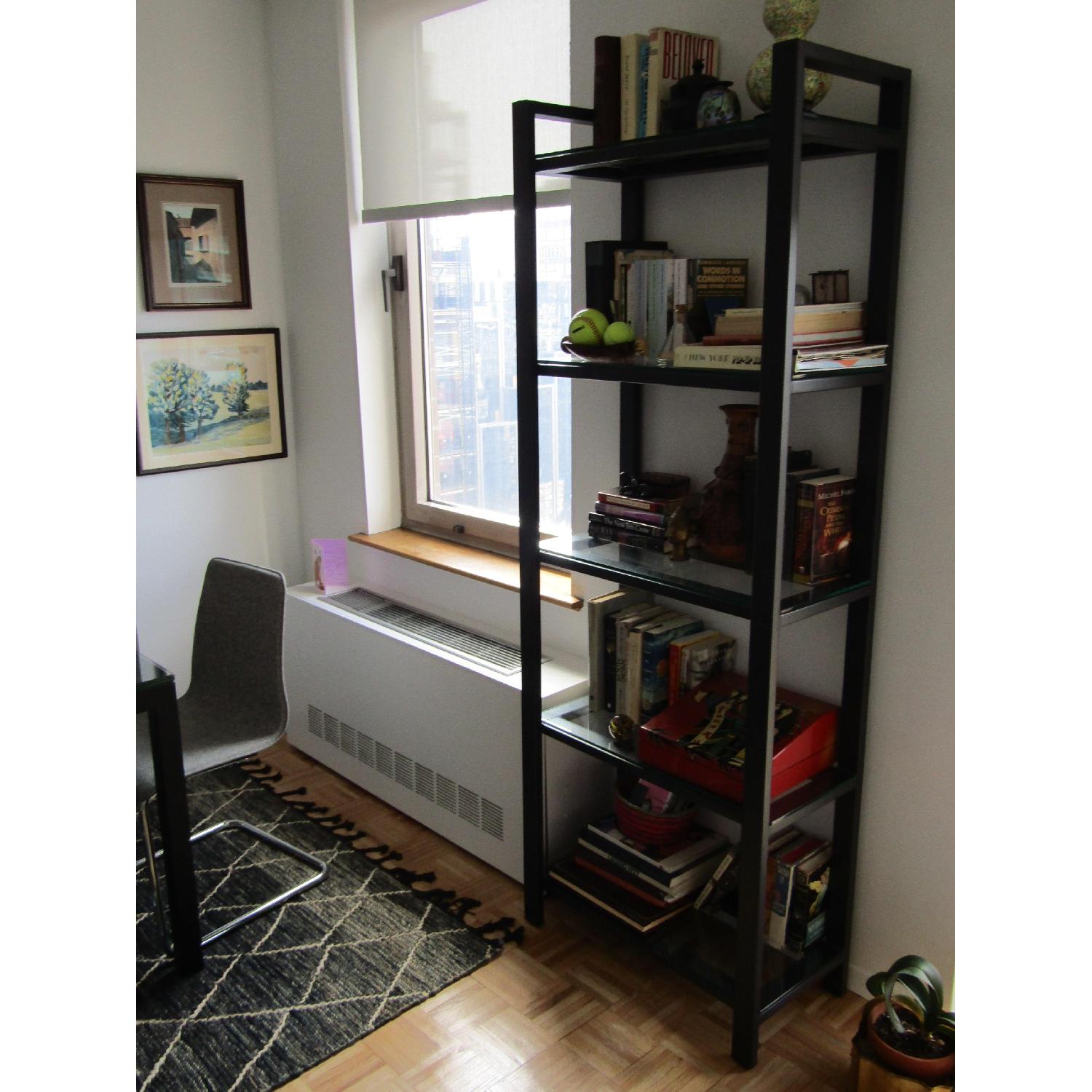 Crate & Barrel Pilsen Graphite Bookcase w/ Glass Shelves AptDeco