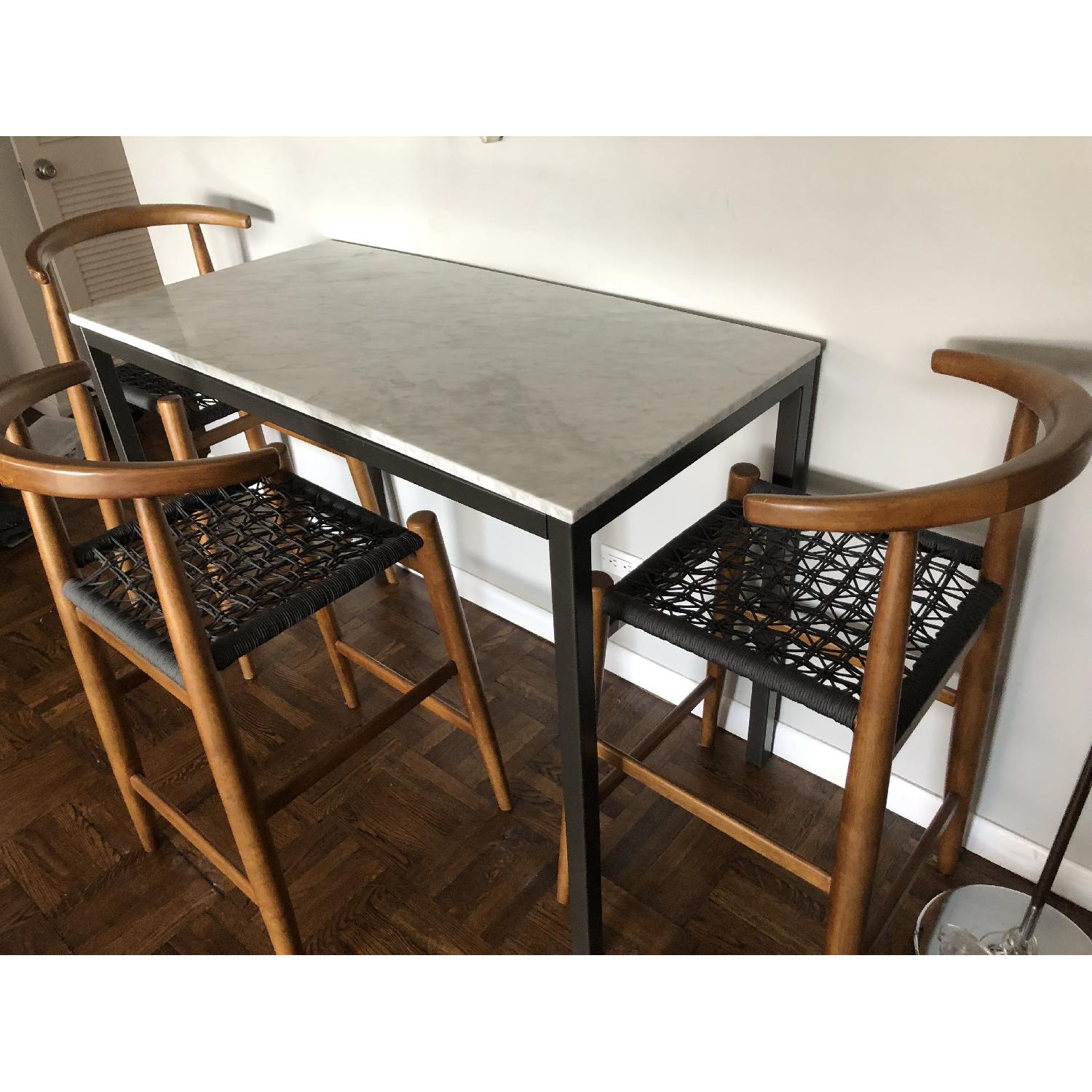 West Elm Marble Dining Table w/ 3 Counter Stools AptDeco