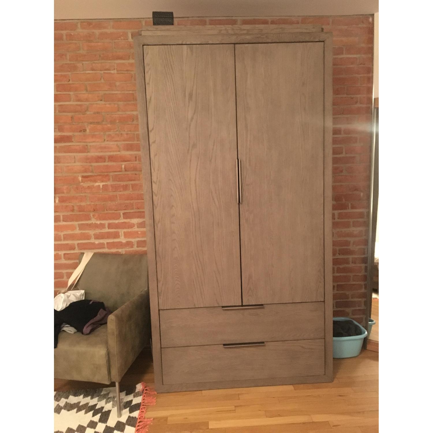 Restoration Hardware Bezier Armoire in Grey Oak & Pewter AptDeco