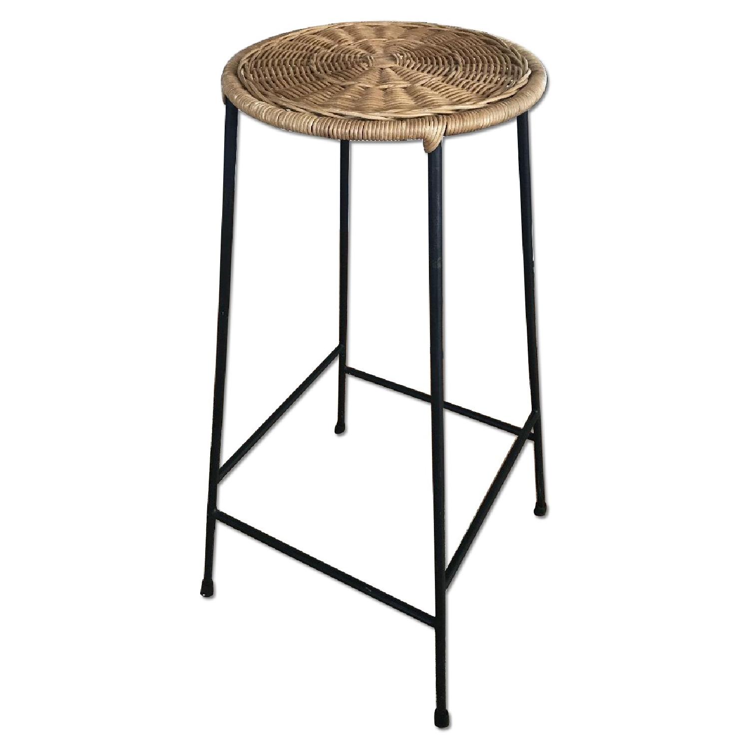 Black Barstool w/ Rattan Seat AptDeco