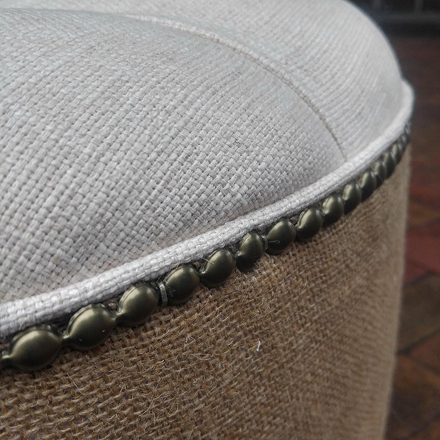 Beige Tufted Round Ottoman - image-2