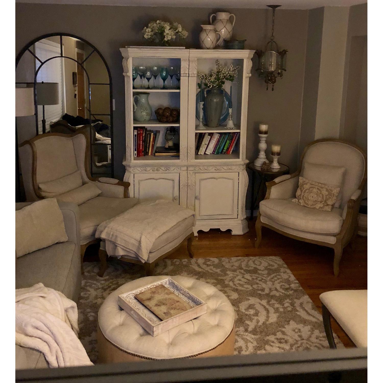 Beige Tufted Round Ottoman - image-3