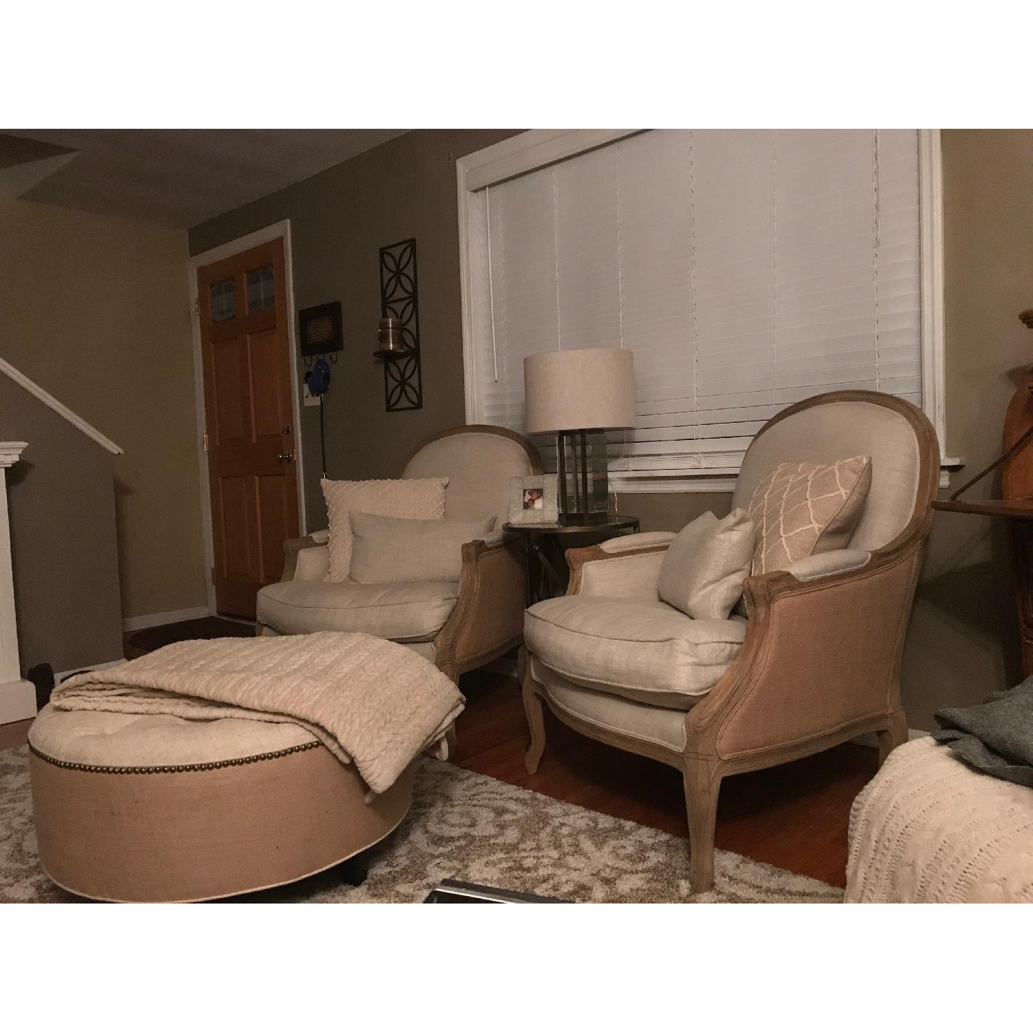 Beige Tufted Round Ottoman - image-4