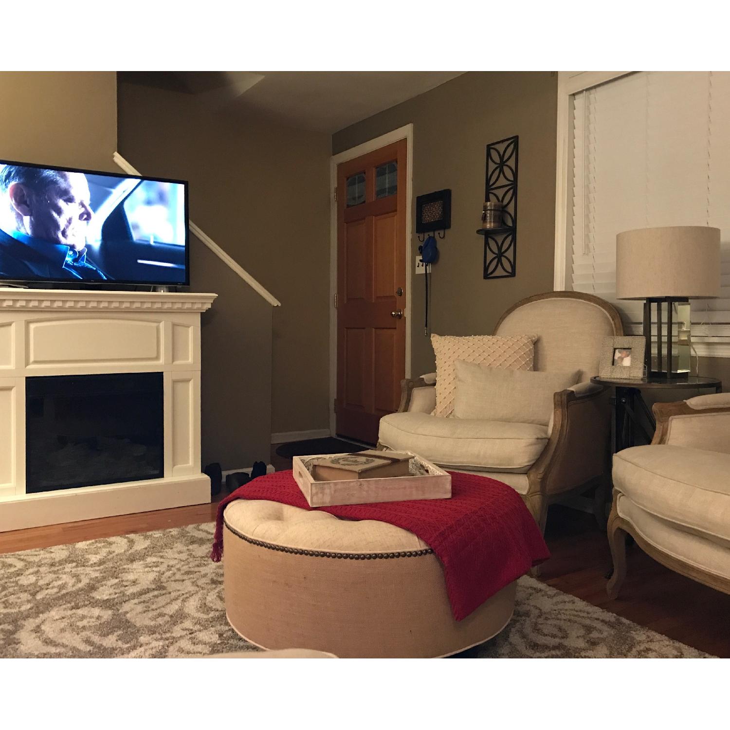 Beige Tufted Round Ottoman - image-5