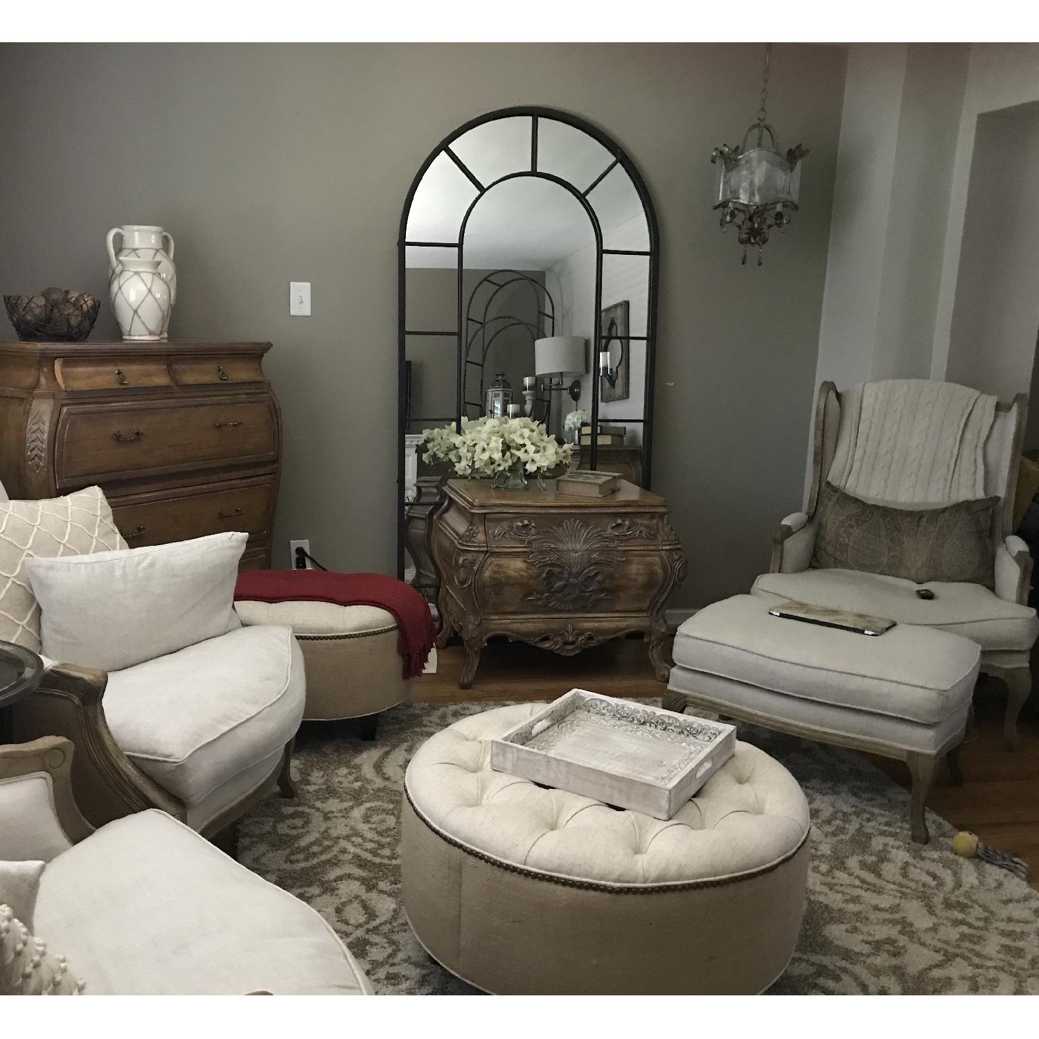 Beige Tufted Round Ottoman - image-6