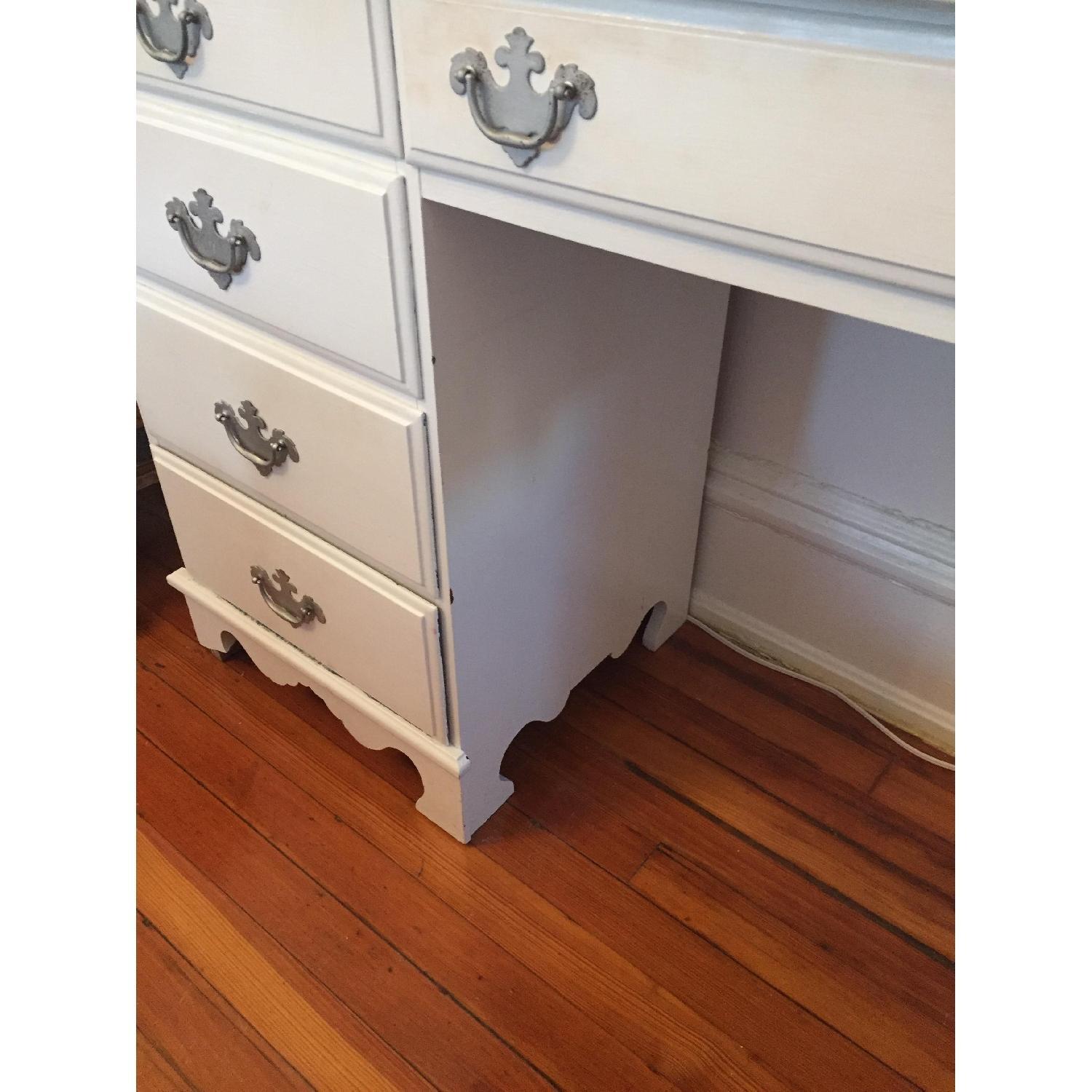 White Antique Desk w/ Glass Top - image-2