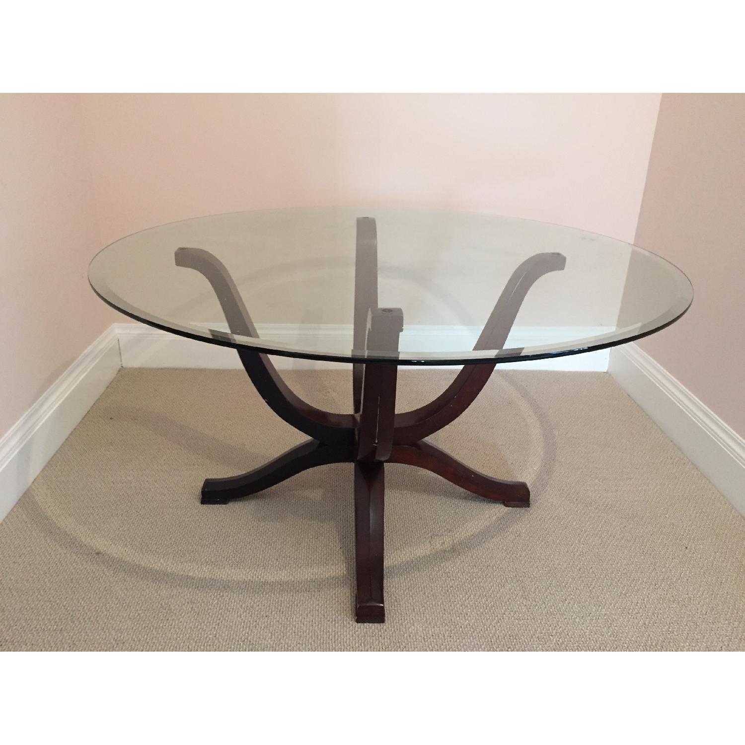 Espresso Hardwood Glass Top Dining Table - image-1