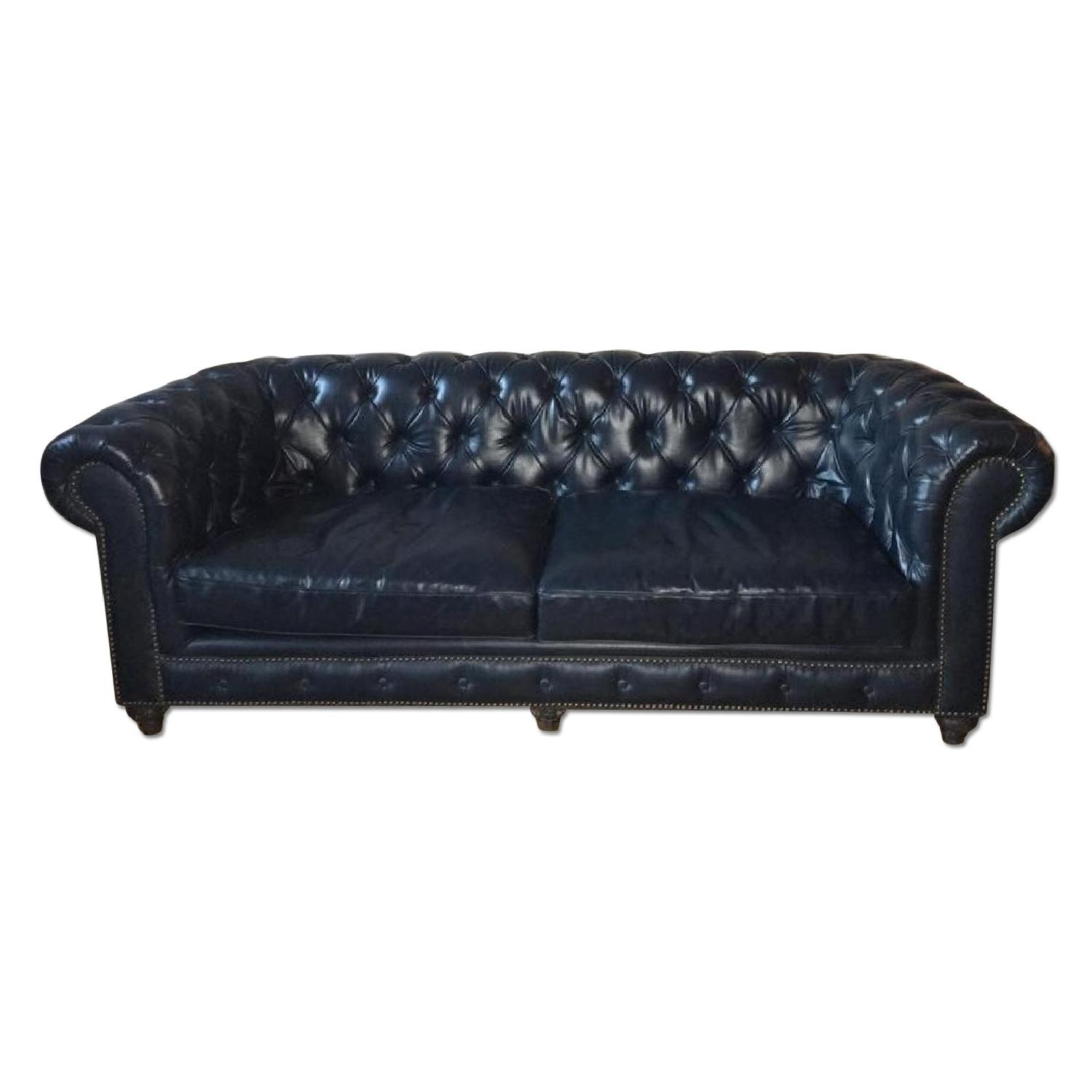 Navy Blue Chesterfield Leather Sofa - image-0