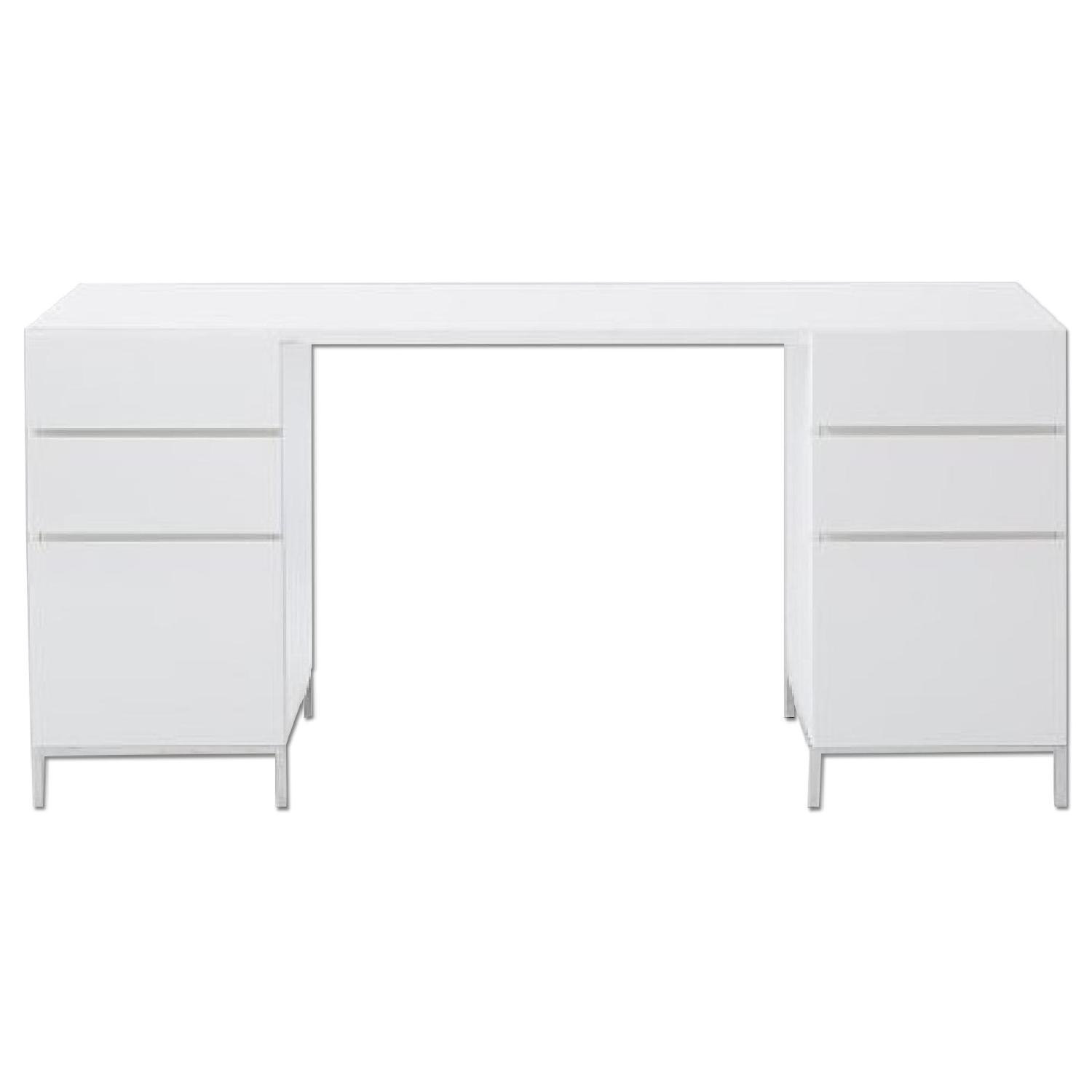 West Elm White Lacquer Storage Desk AptDeco