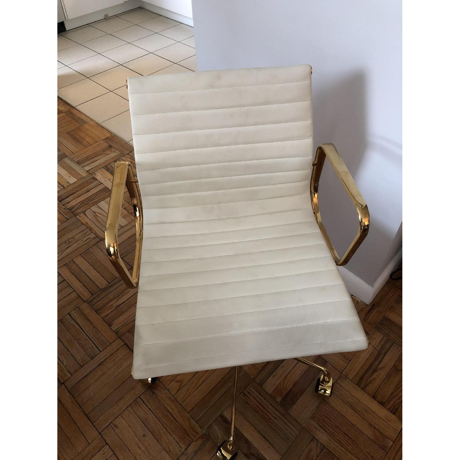 White & Gold Leather Office Chair - image-1