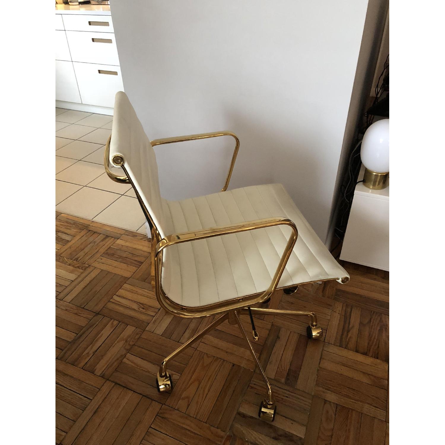 White & Gold Leather Office Chair - image-2