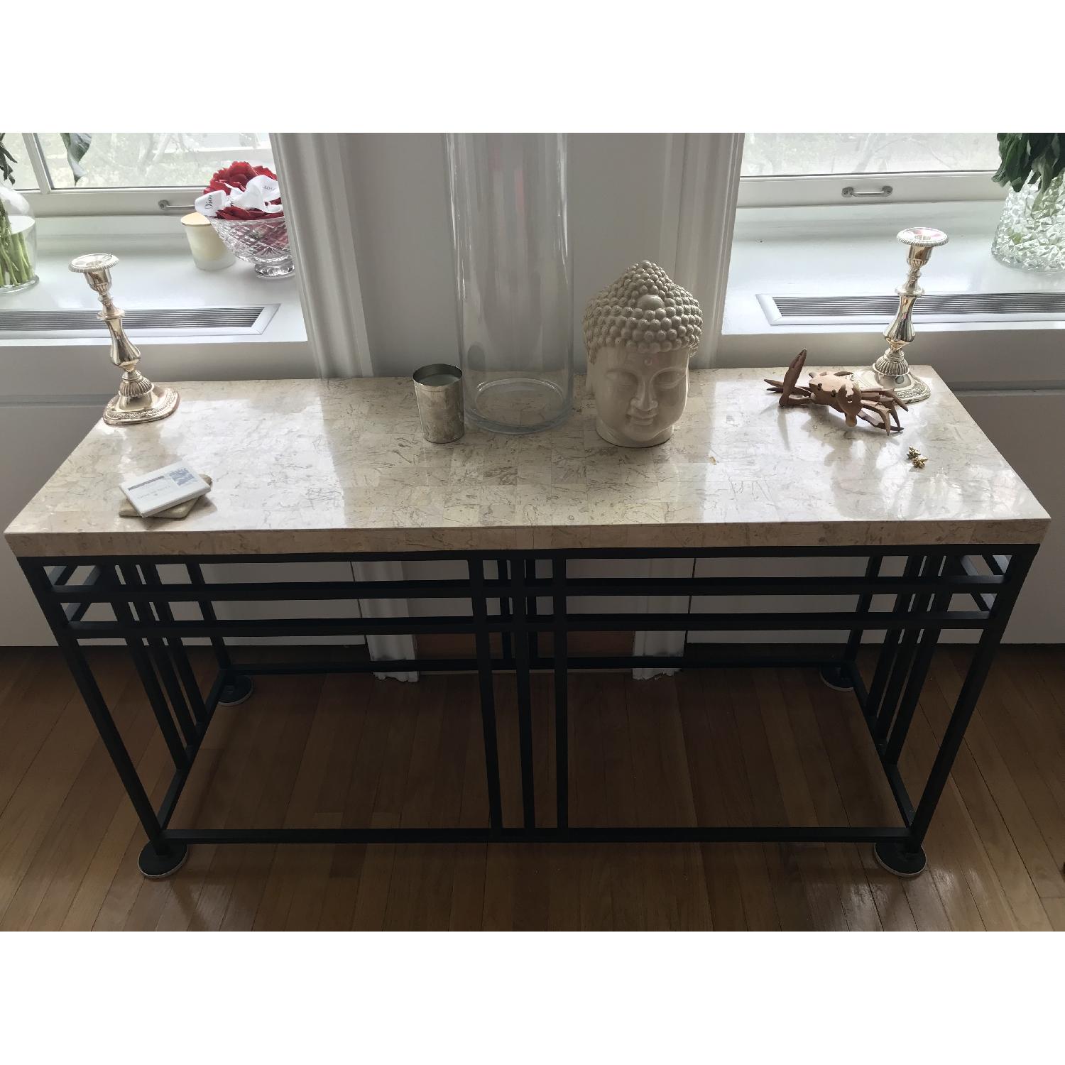 Custom Console Table w/ Travertine Marble Tiled Top - image-2