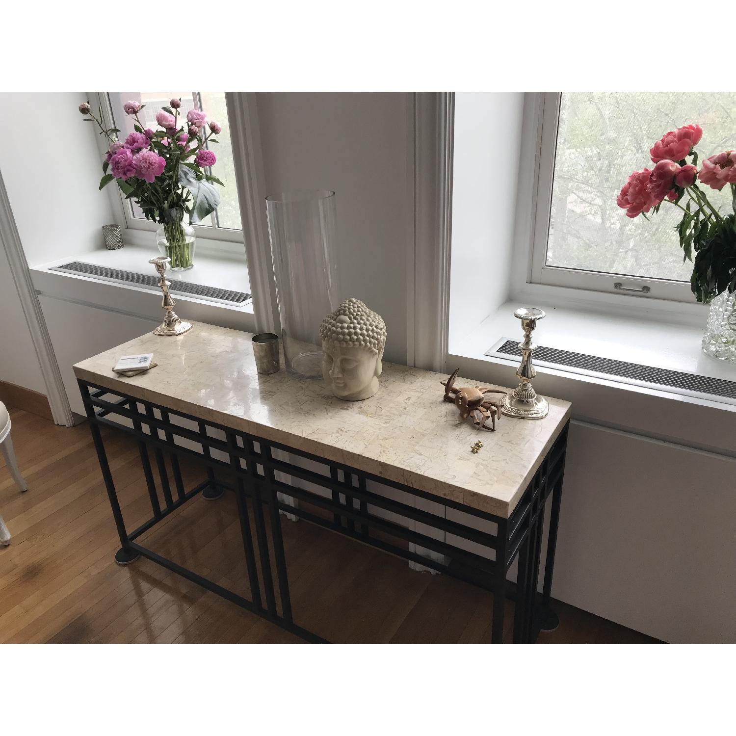 Custom Console Table w/ Travertine Marble Tiled Top - image-3